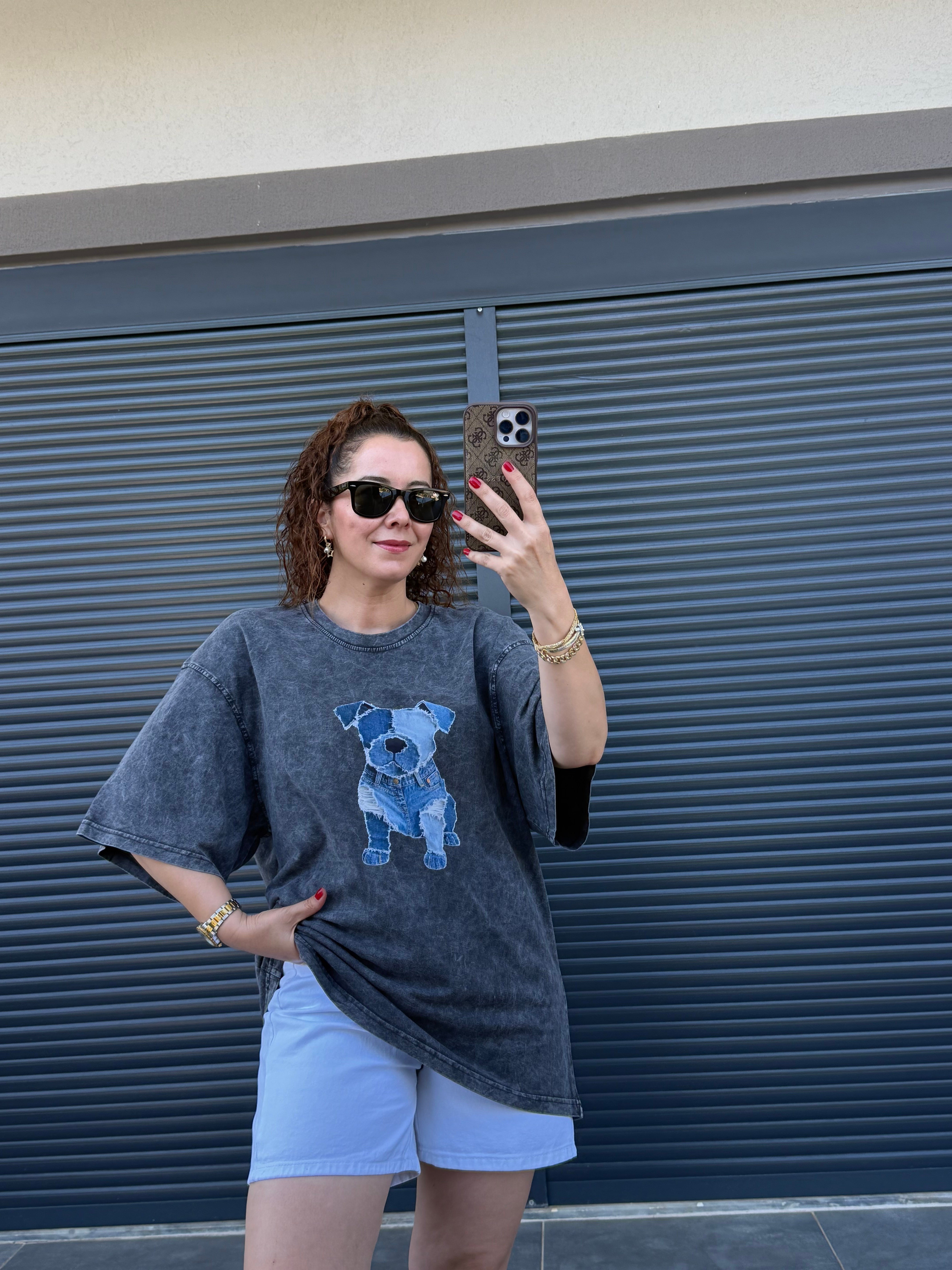 Eskitme Dog Oversize T-shirt Antrasit