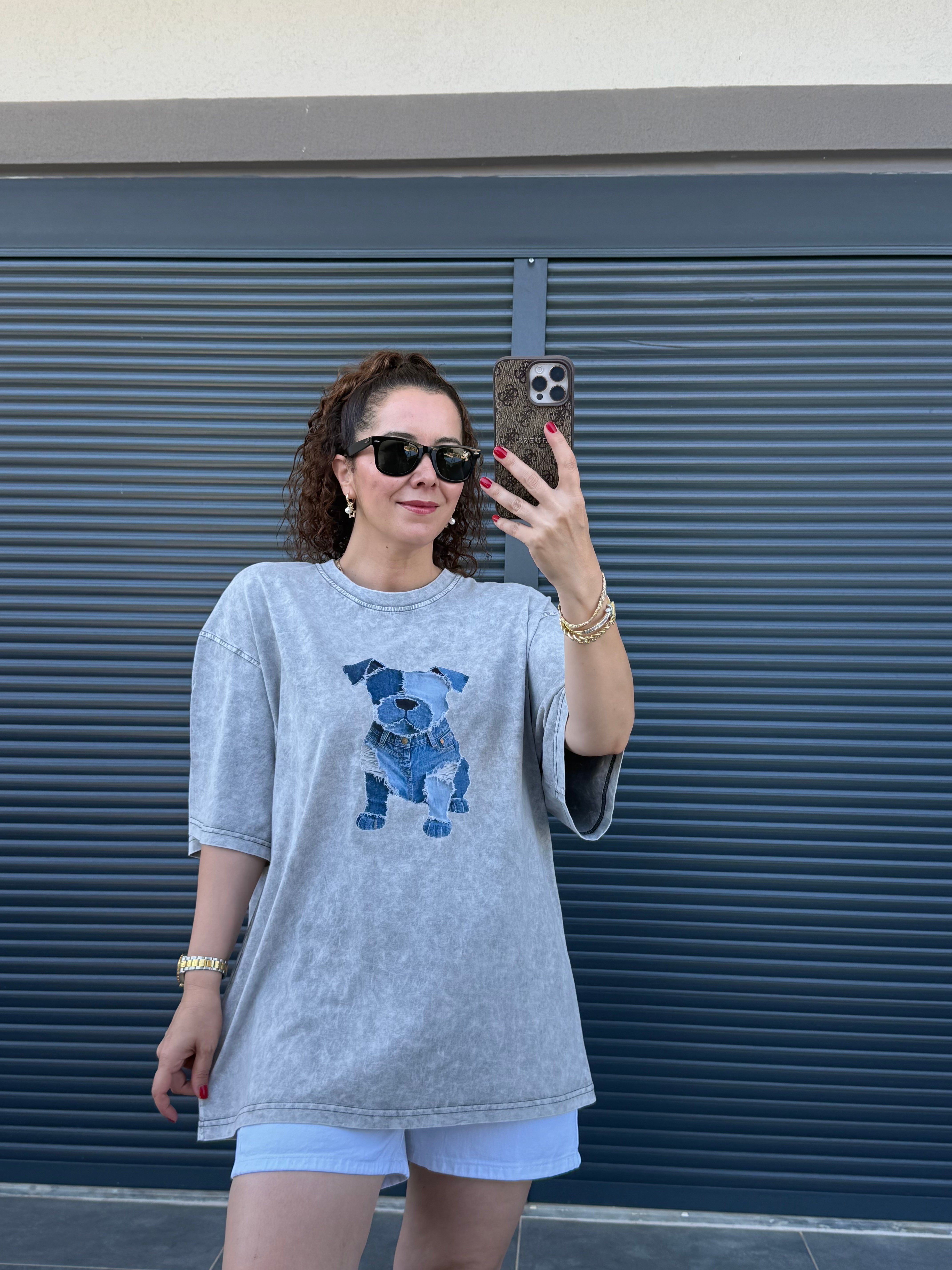 Eskitme Dog Oversize T-shirt Gri
