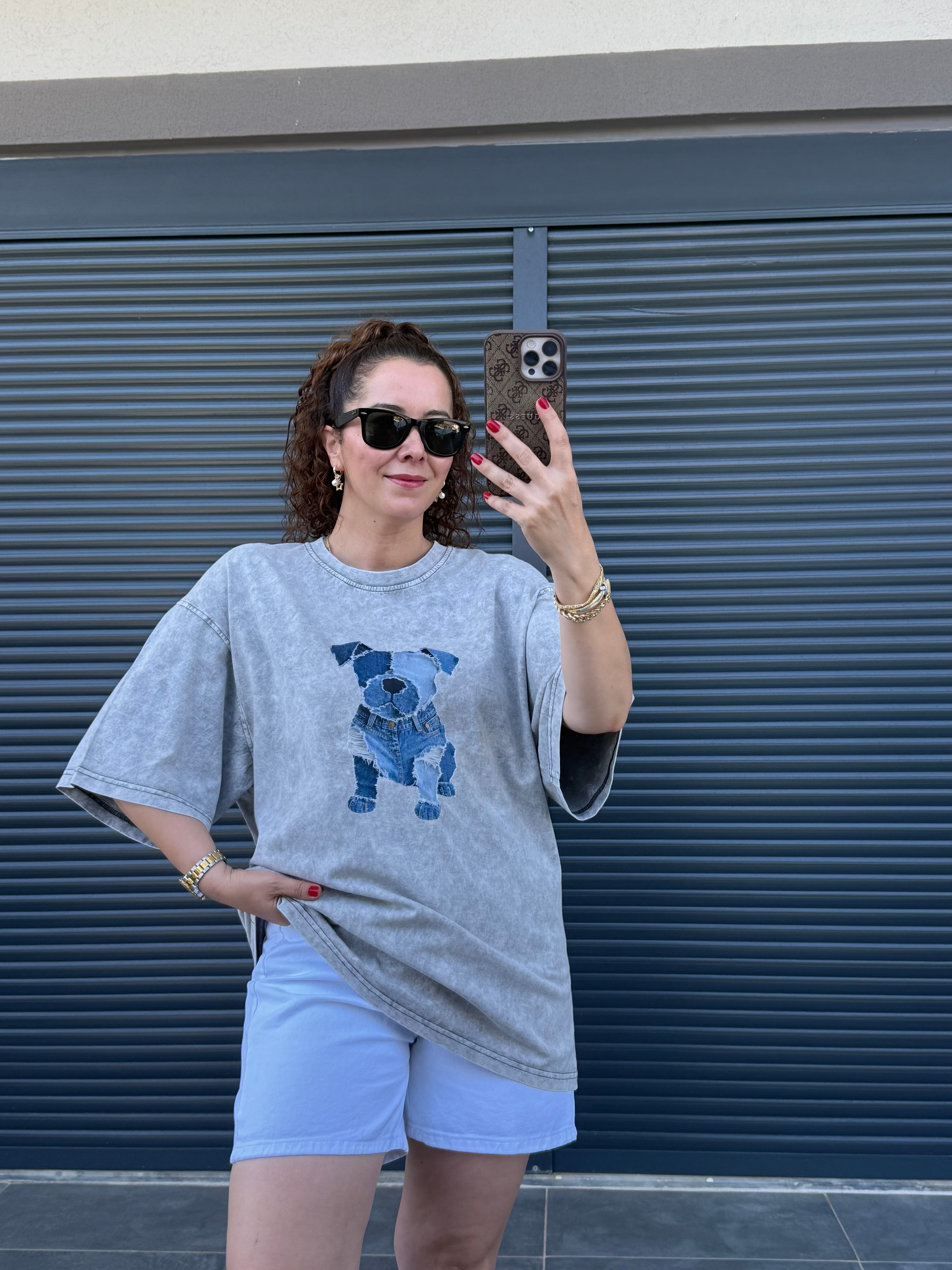 Eskitme Dog Oversize T-shirt Gri