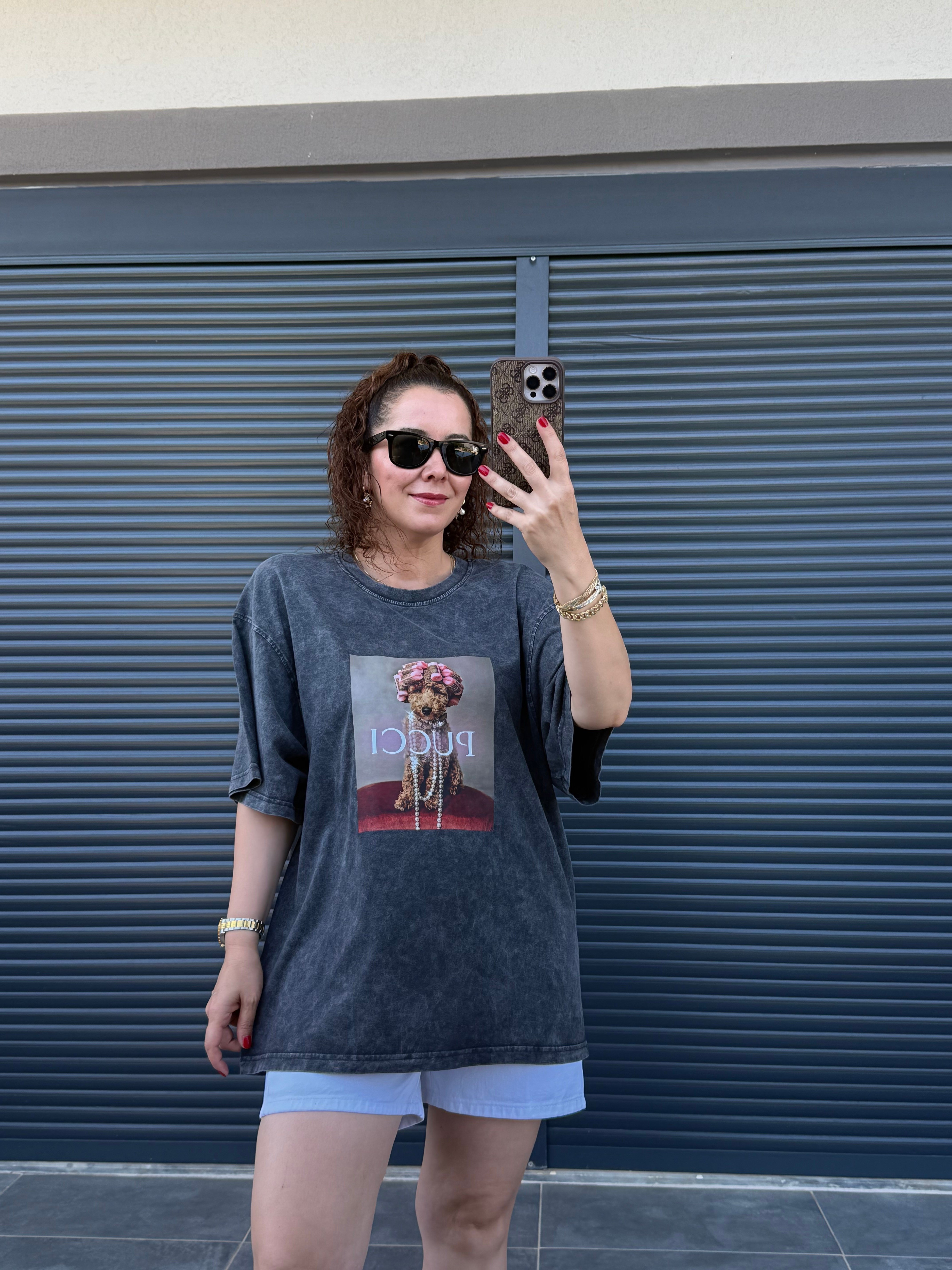 Eskitme Pucci Oversize T-shirt Antrasit
