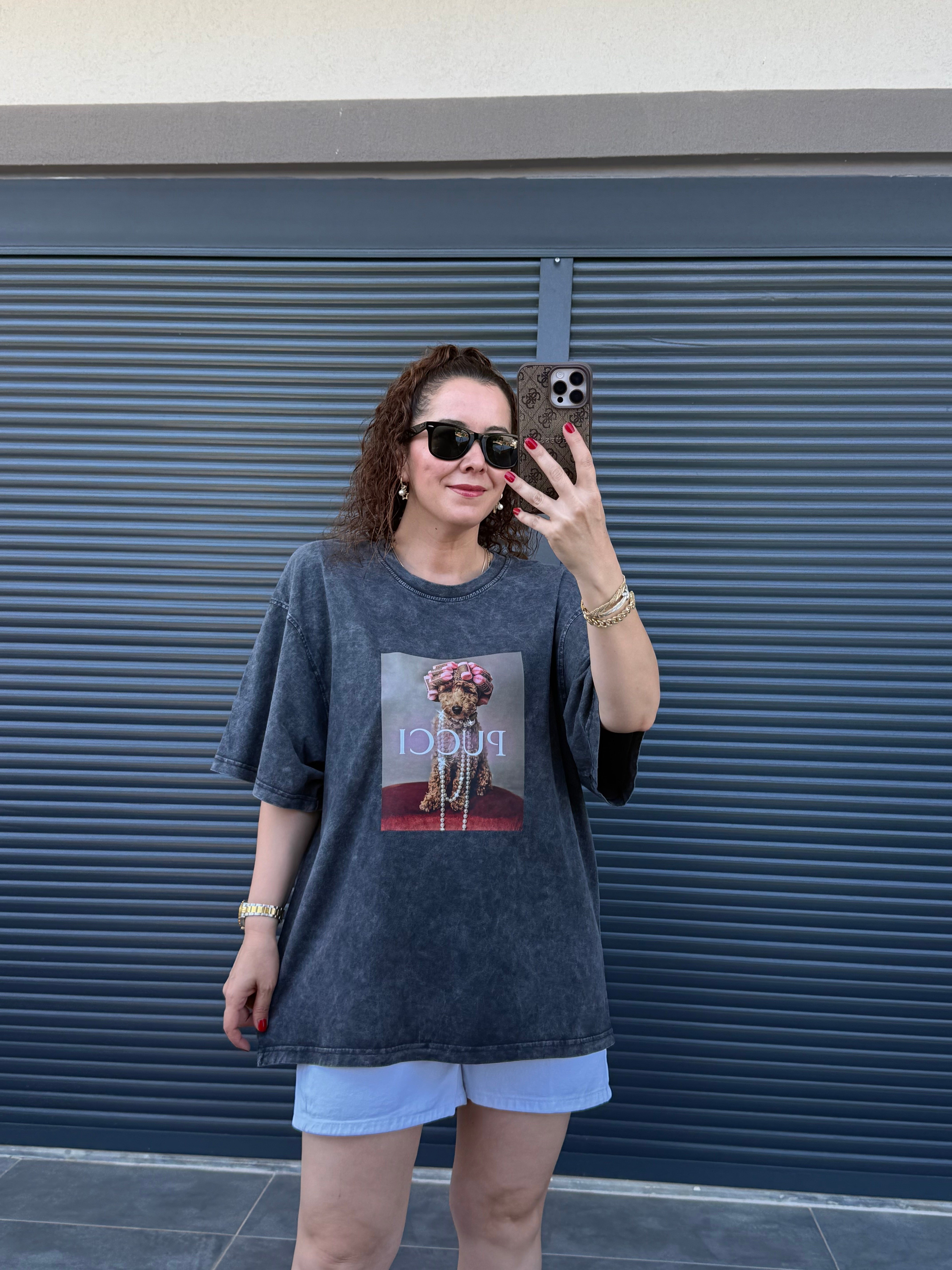 Eskitme Pucci Oversize T-shirt Antrasit
