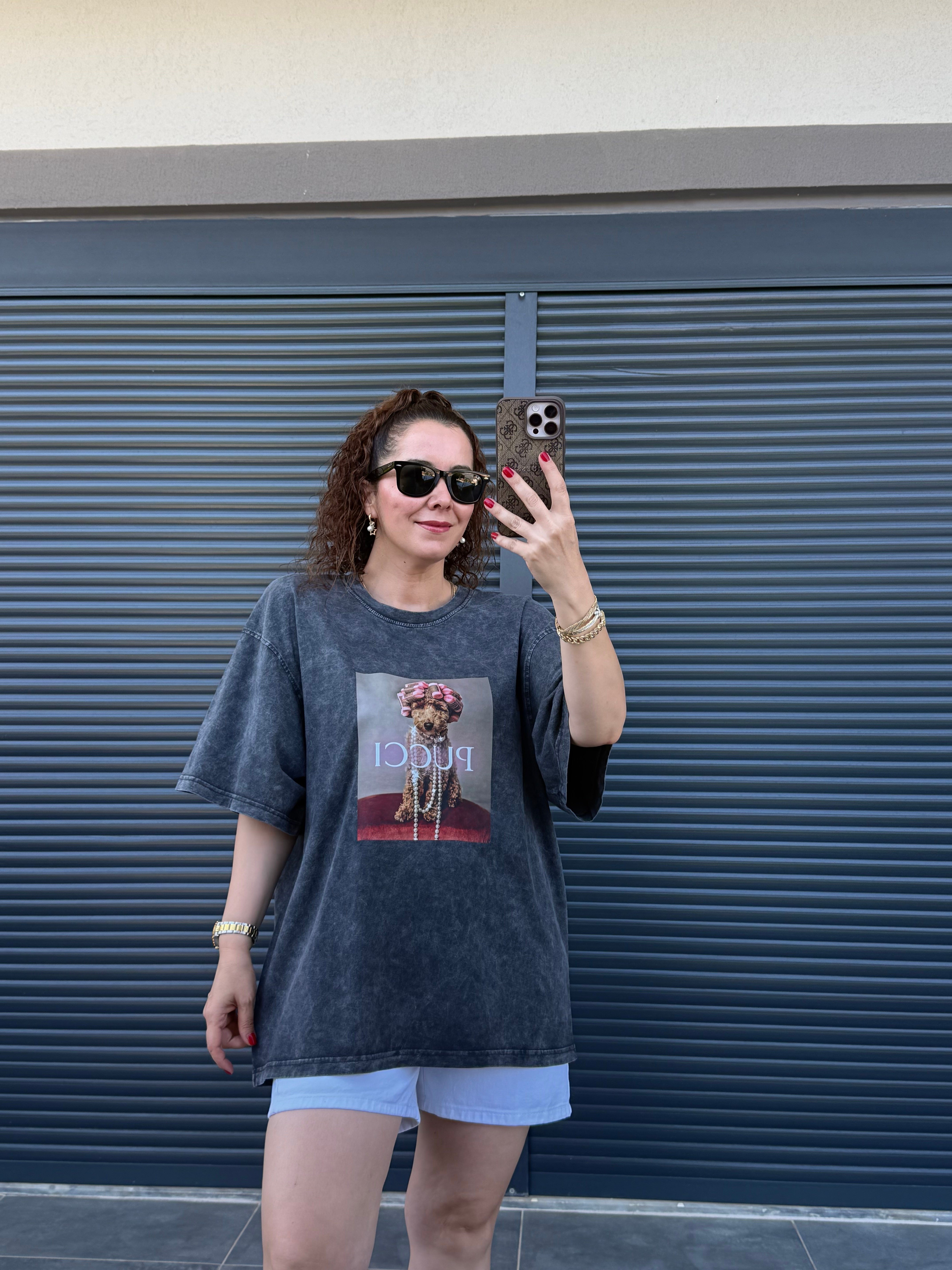Eskitme Pucci Oversize T-shirt Antrasit