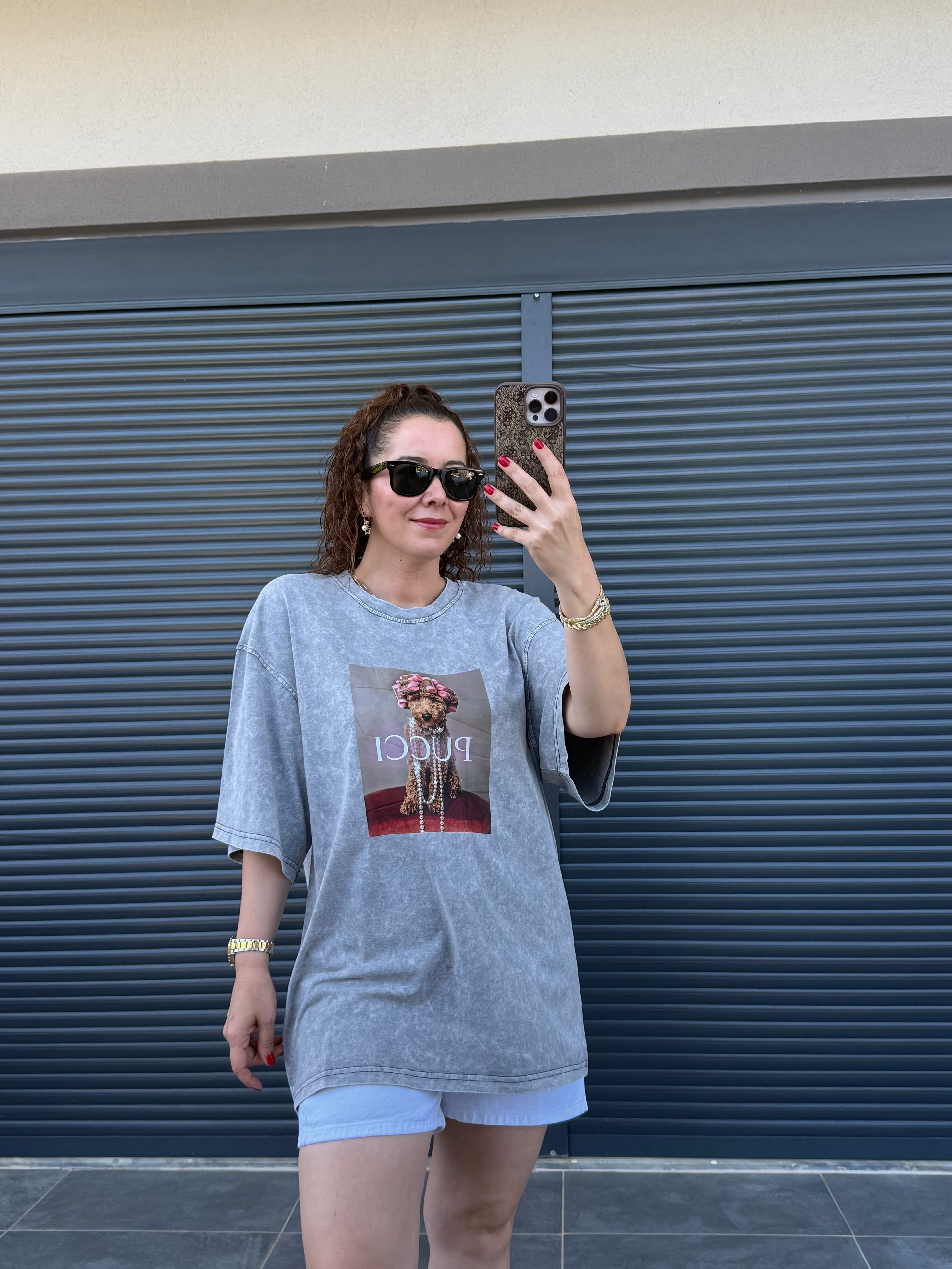 Eskitme Pucci Oversize T-shirt Gri