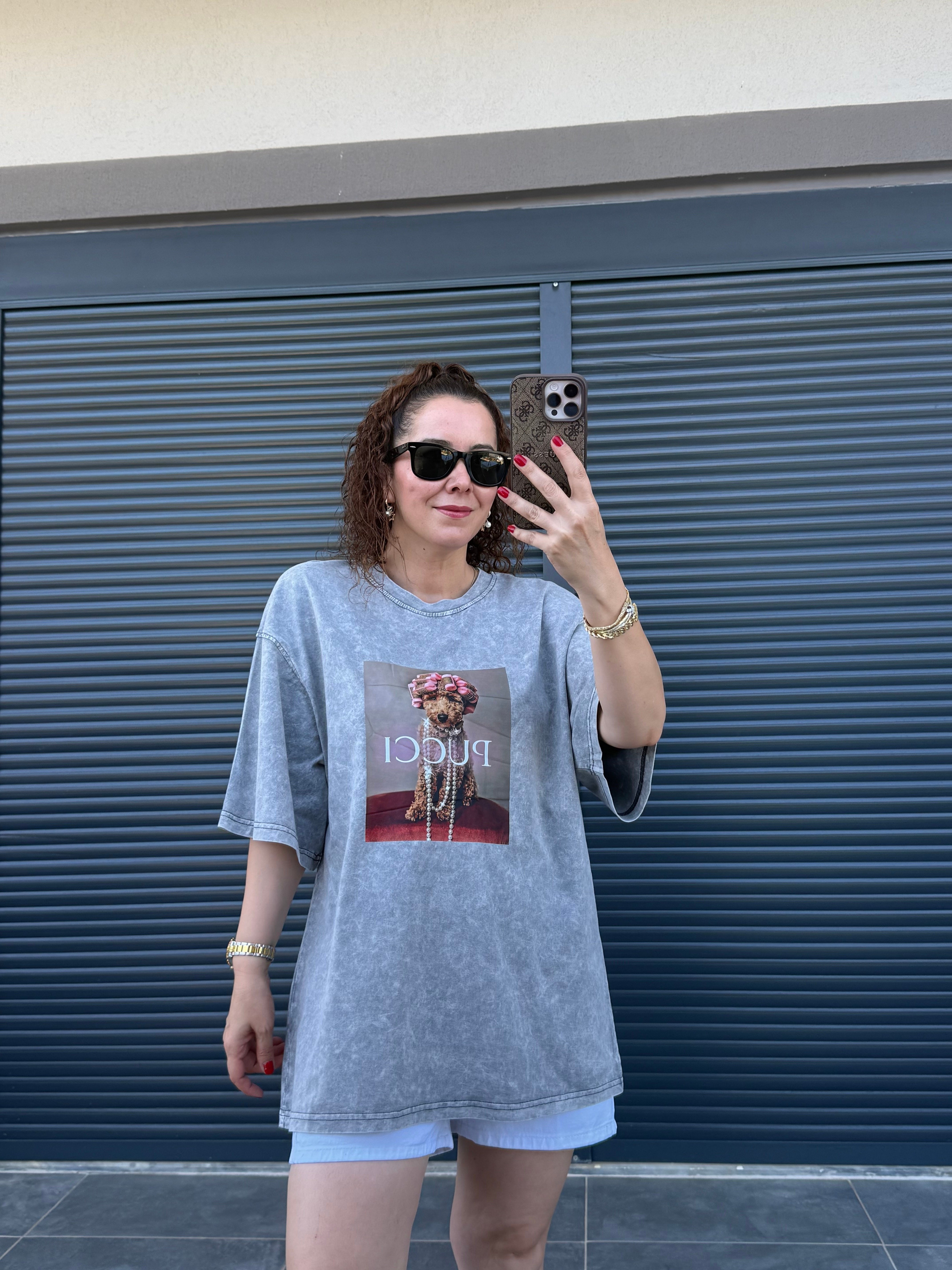 Eskitme Pucci Oversize T-shirt Gri