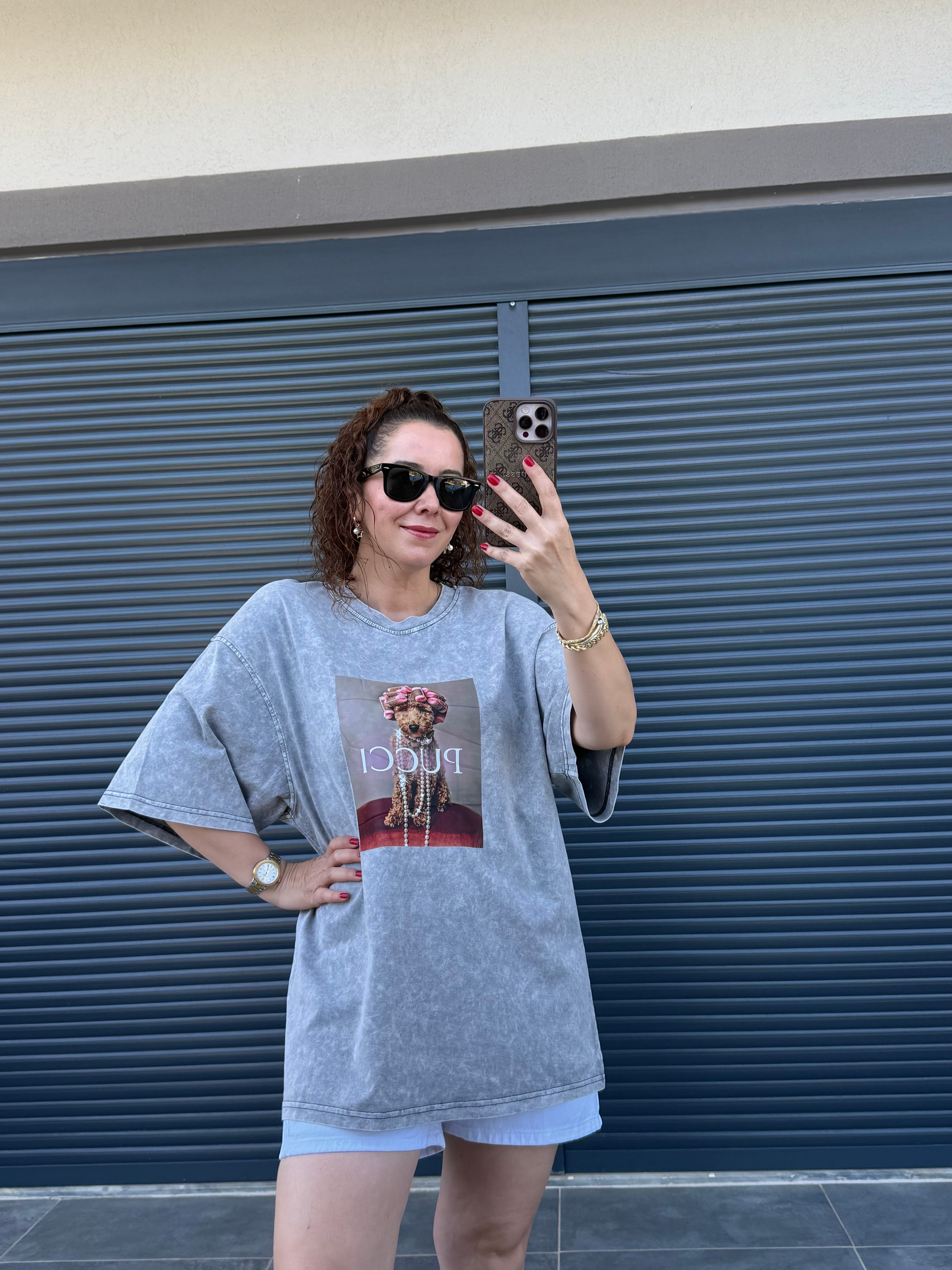 Eskitme Pucci Oversize T-shirt Gri