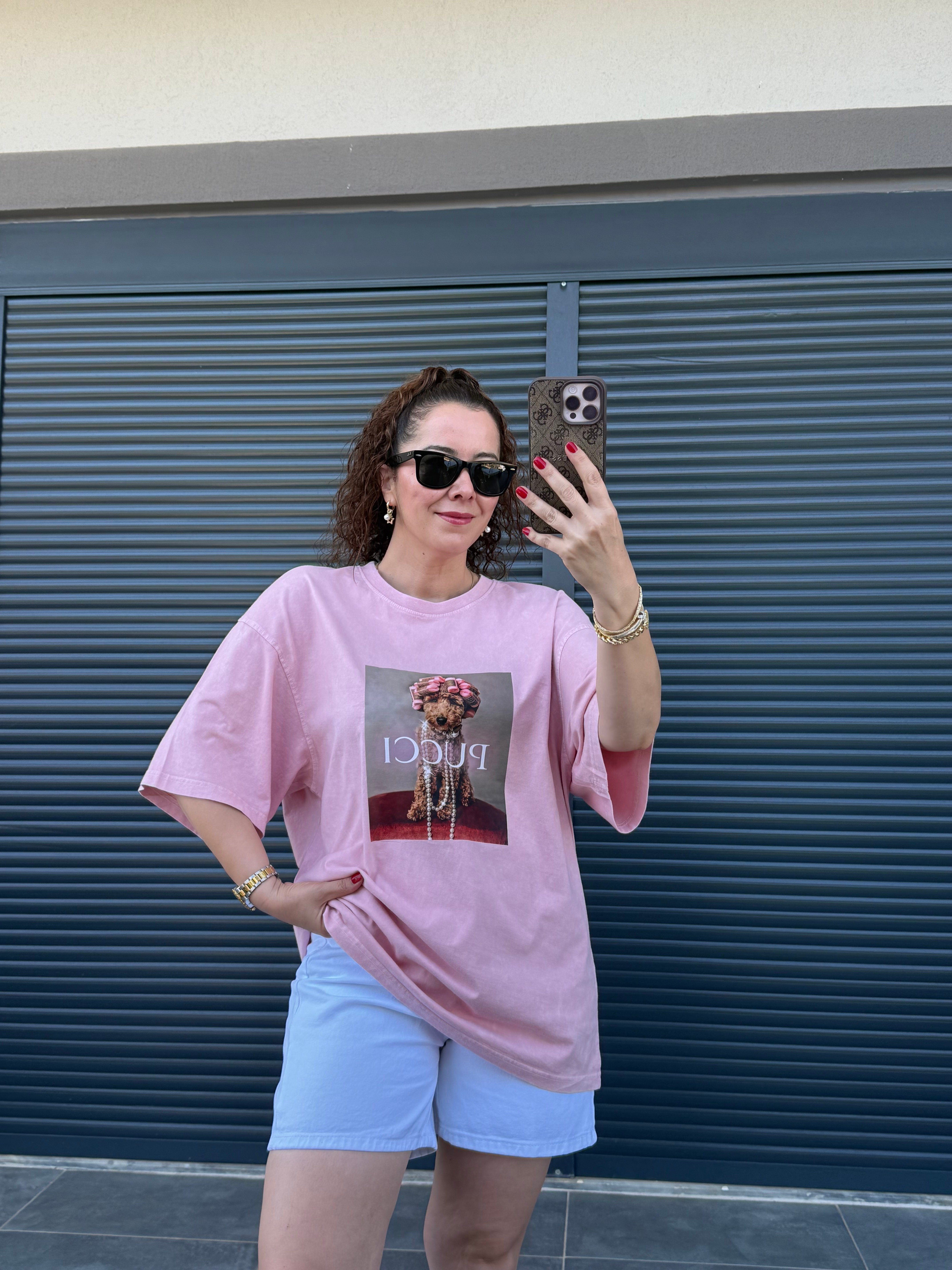 Eskitme Pucci Oversize T-shirt Pudra