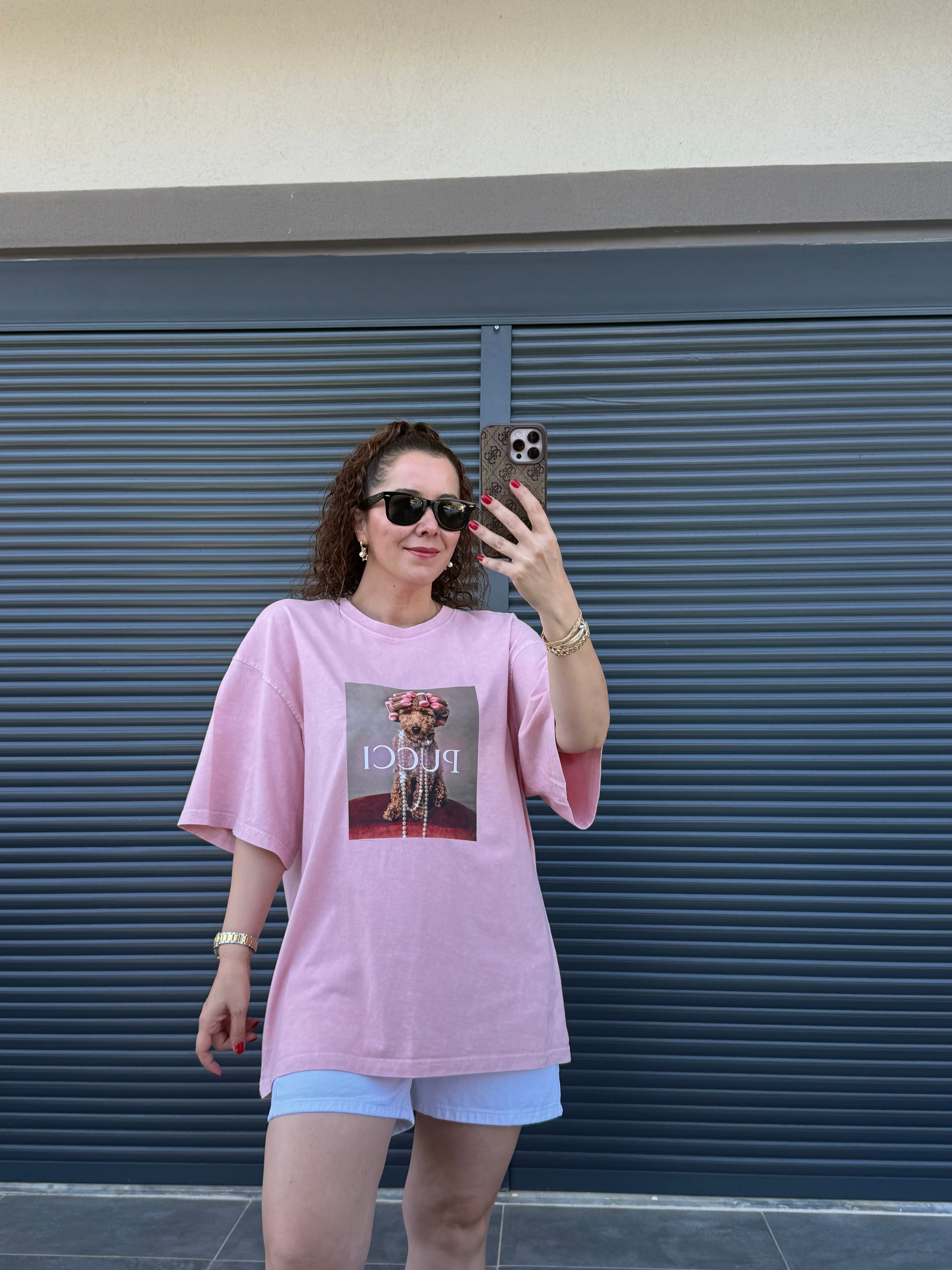 Eskitme Pucci Oversize T-shirt Pudra