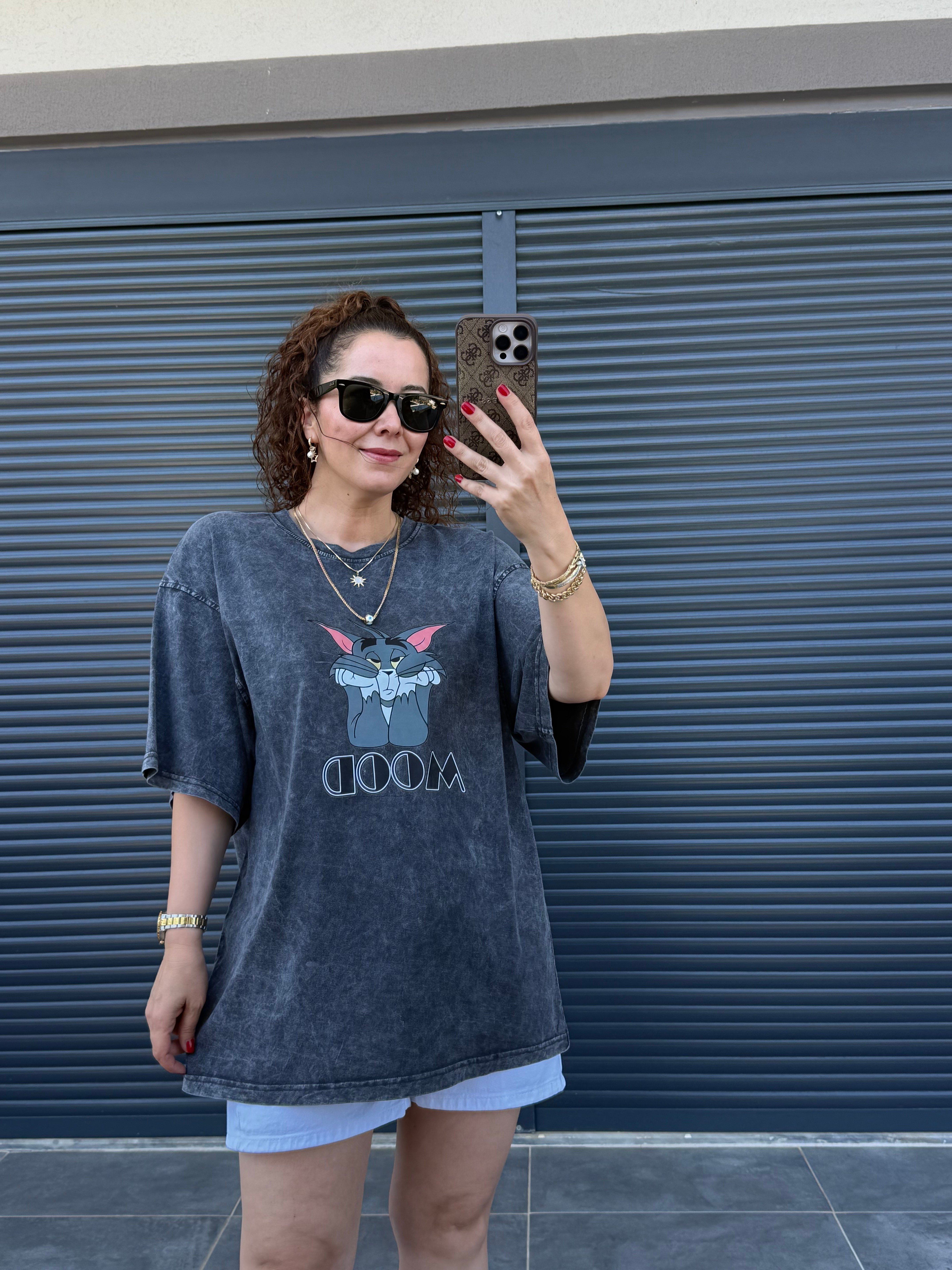 Eskitme Tom Oversize T-shirt Gri