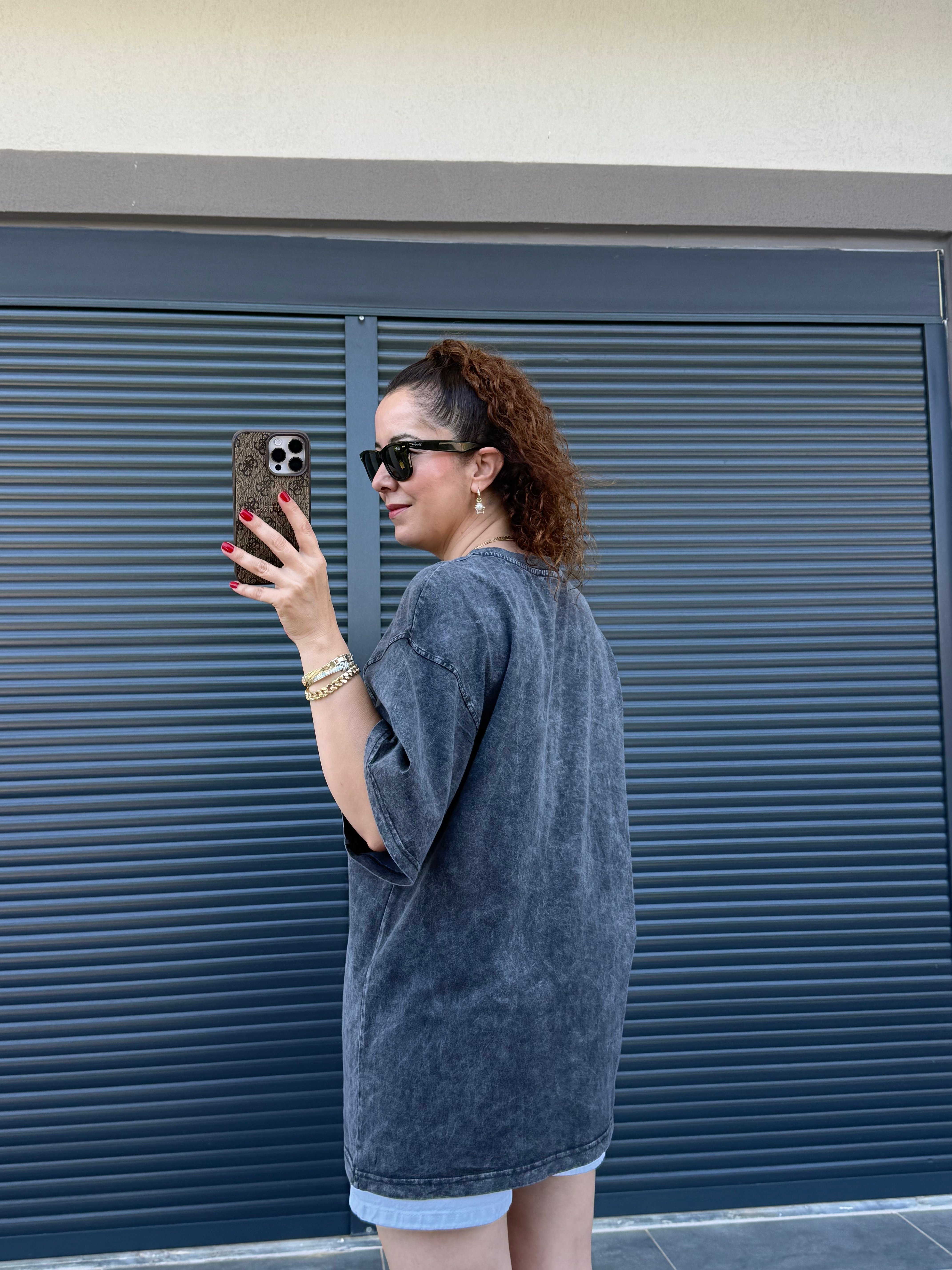 Eskitme Tom Oversize T-shirt Gri