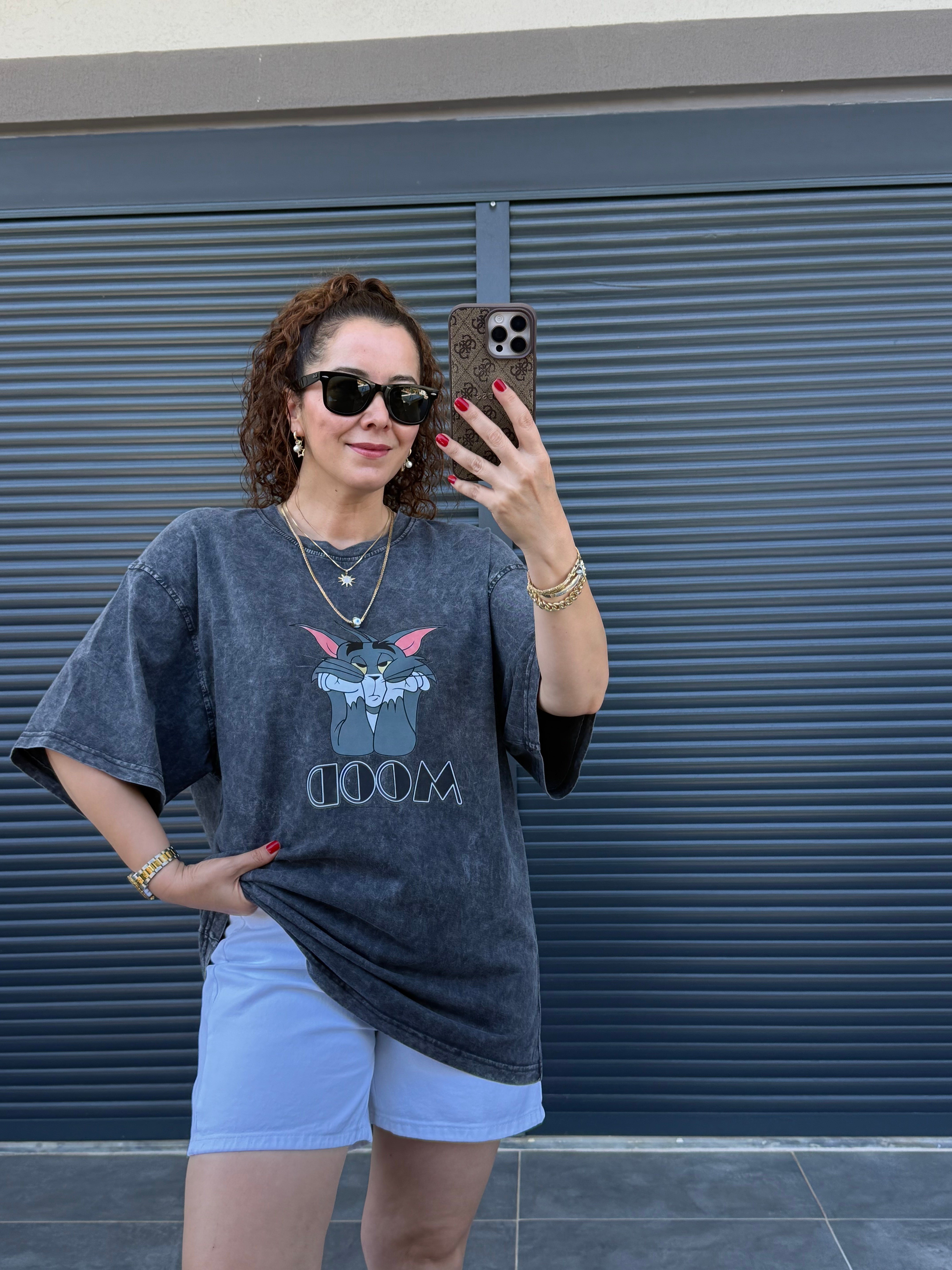 Eskitme Tom Oversize T-shirt Gri