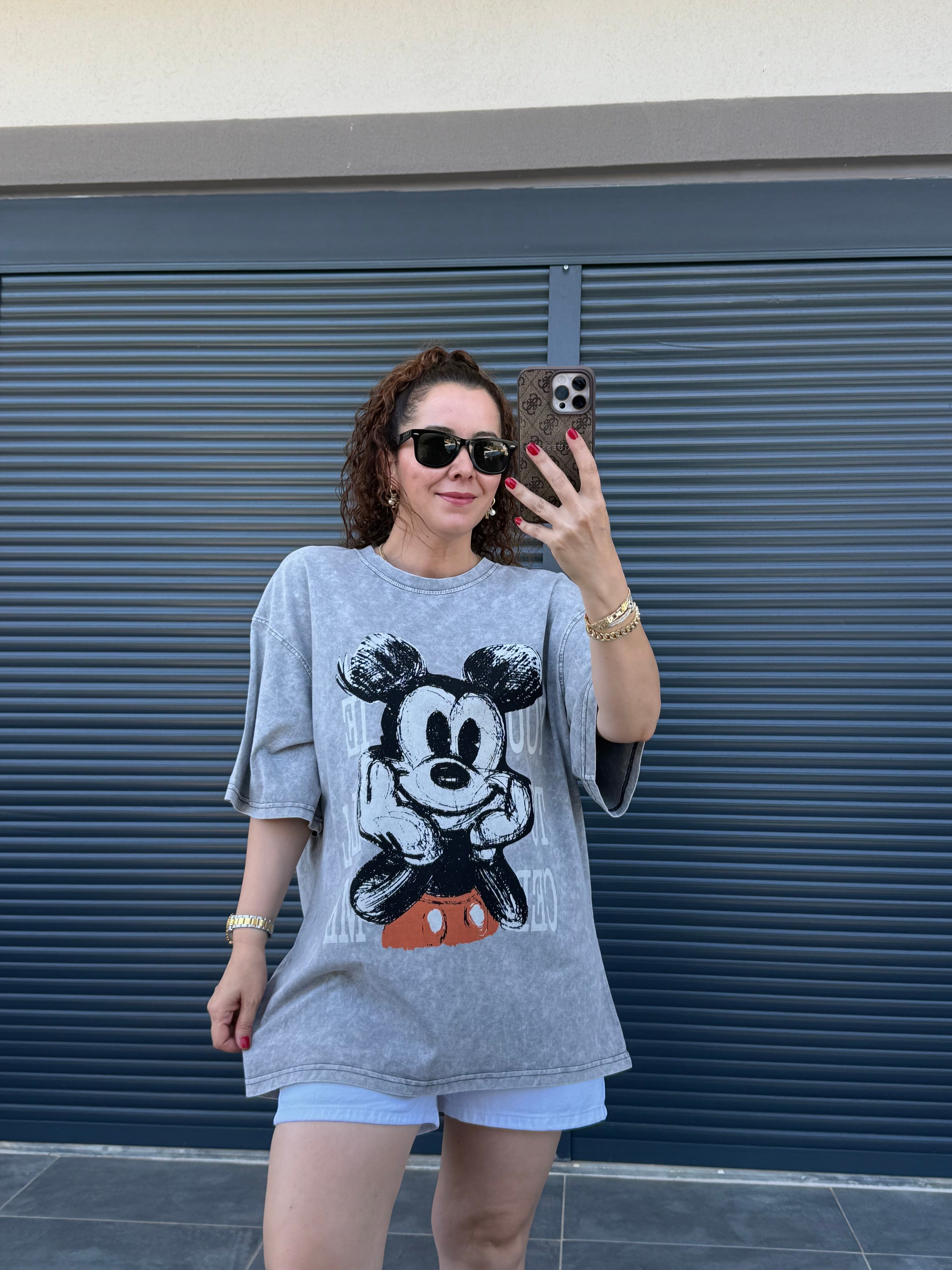 Eskitme You Mickey Oversize T-shirt Gri