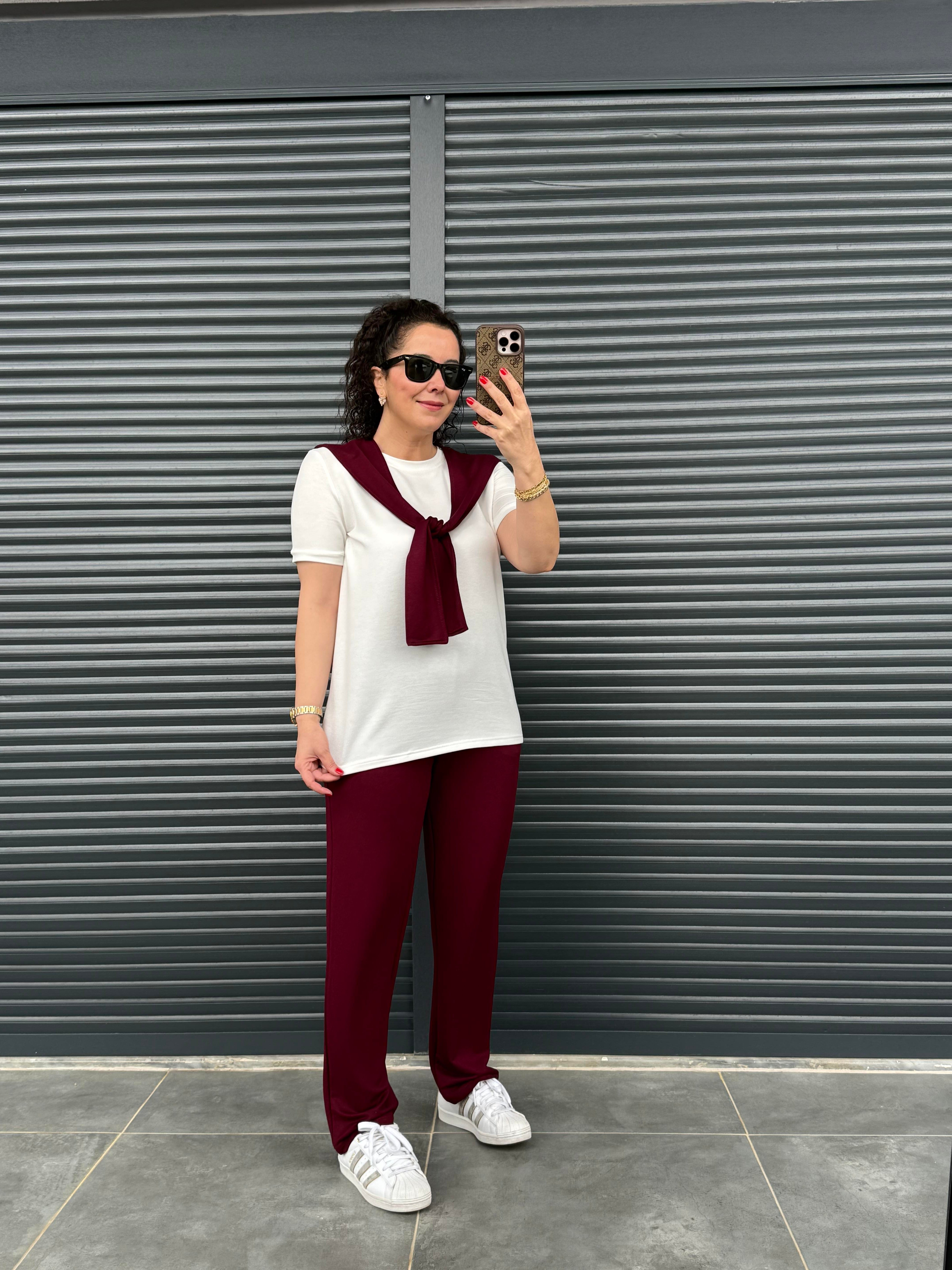 Fularlı Basic Takım Bordo