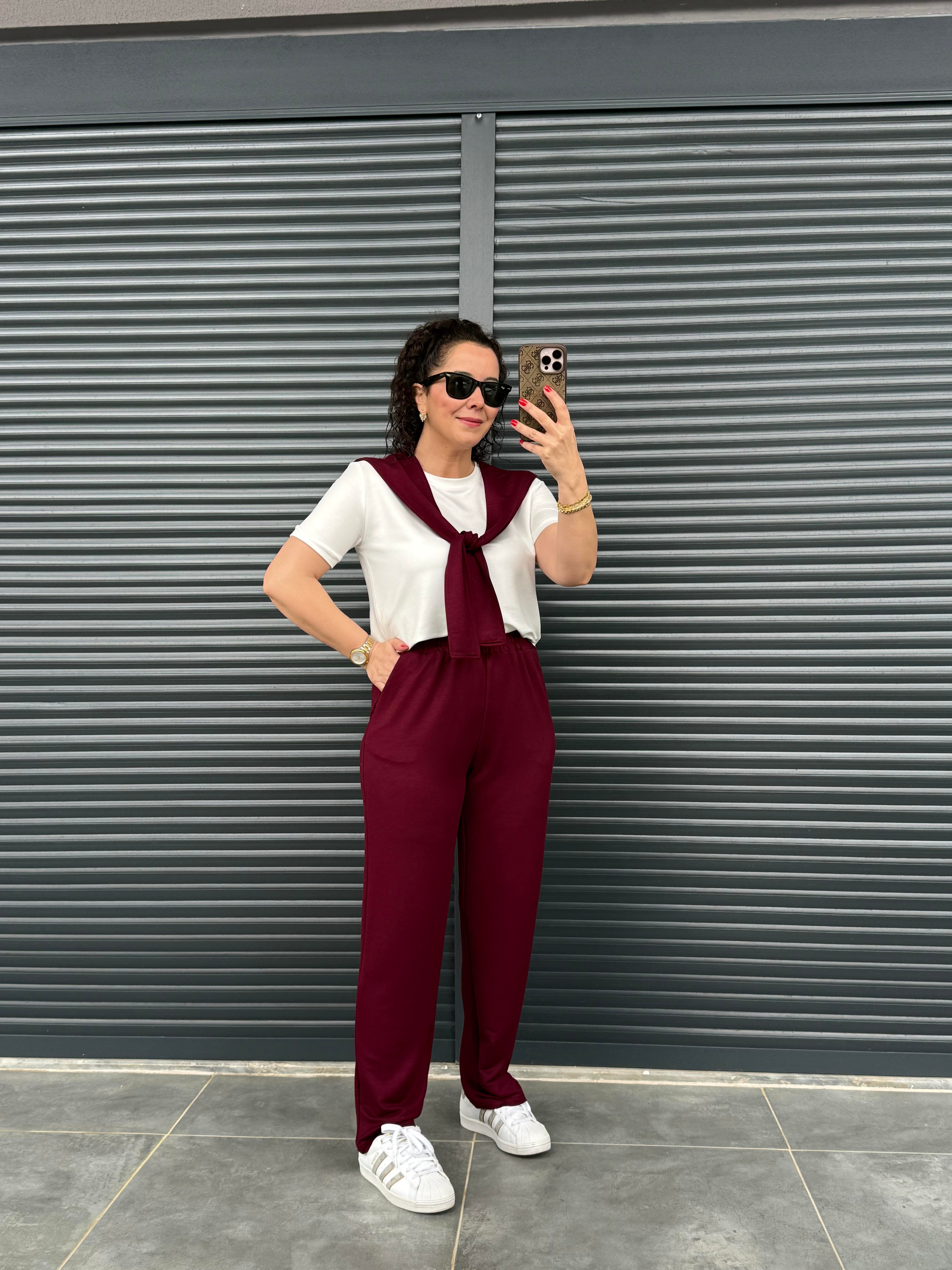 Fularlı Basic Takım Bordo