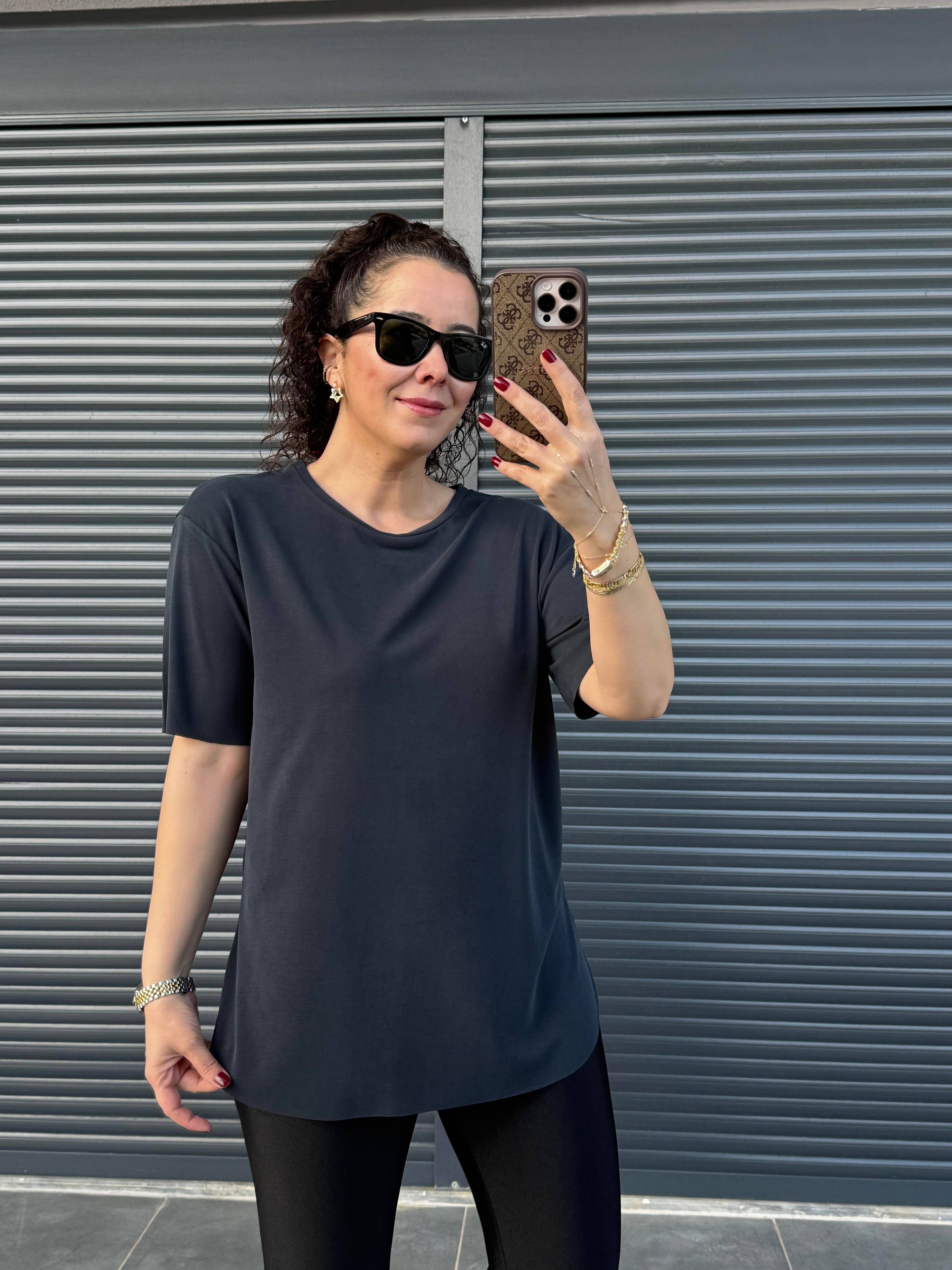İthal Modal Bisiklet Yaka T-Shirt Antrasit 
