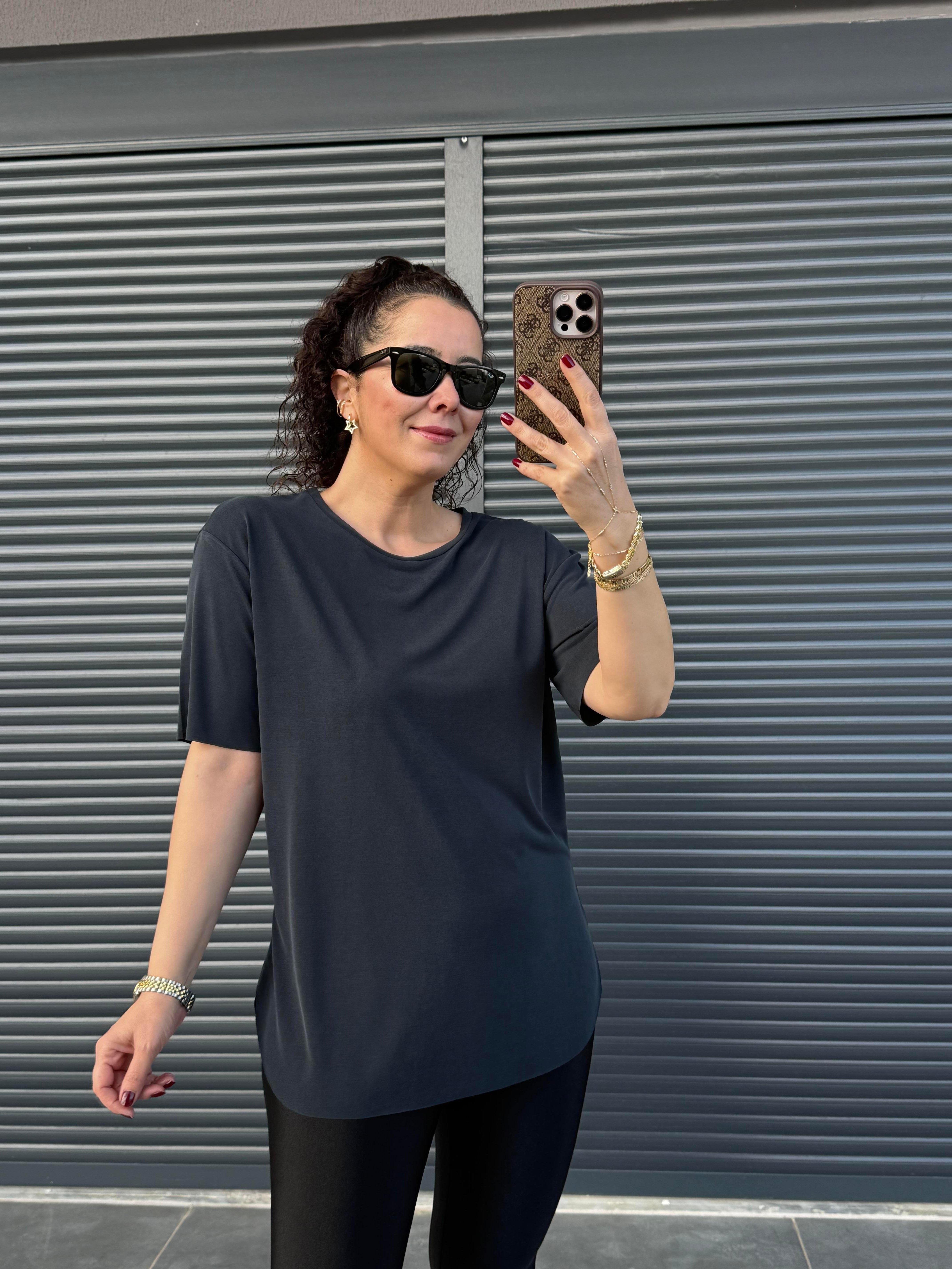 İthal Modal Bisiklet Yaka T-Shirt Antrasit 