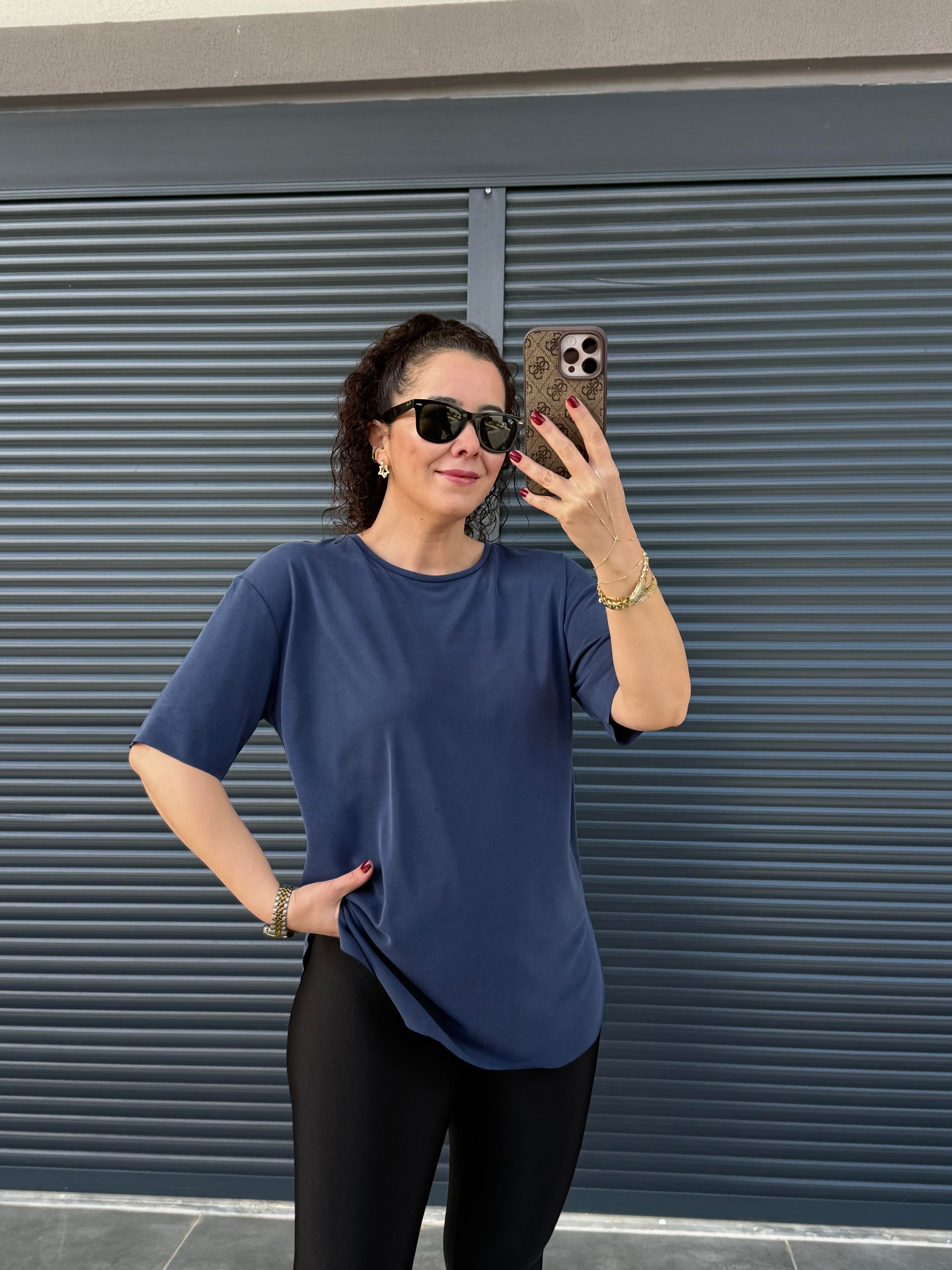 İthal Modal Bisiklet Yaka T-Shirt Lacivert