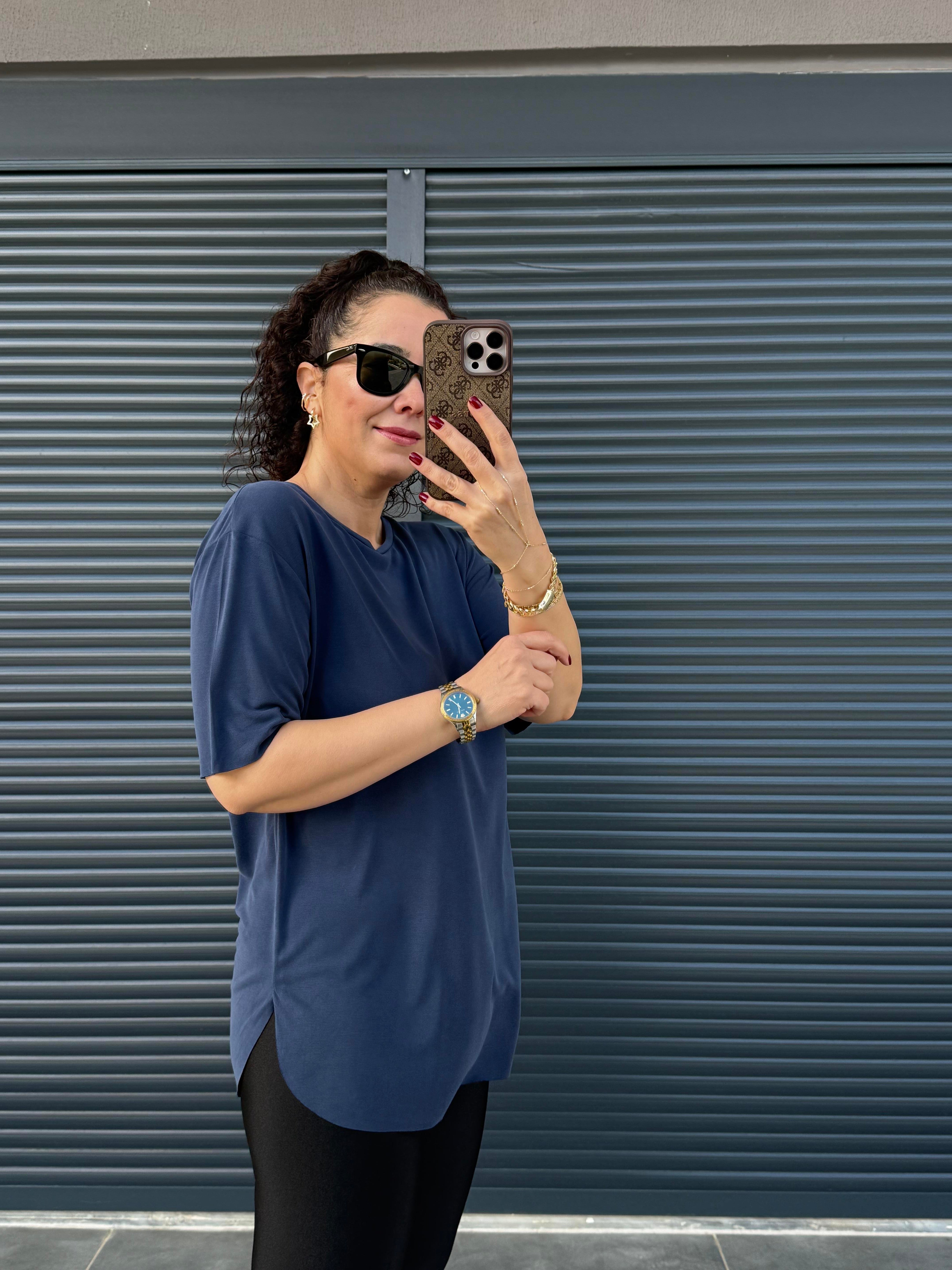 İthal Modal Bisiklet Yaka T-Shirt Lacivert