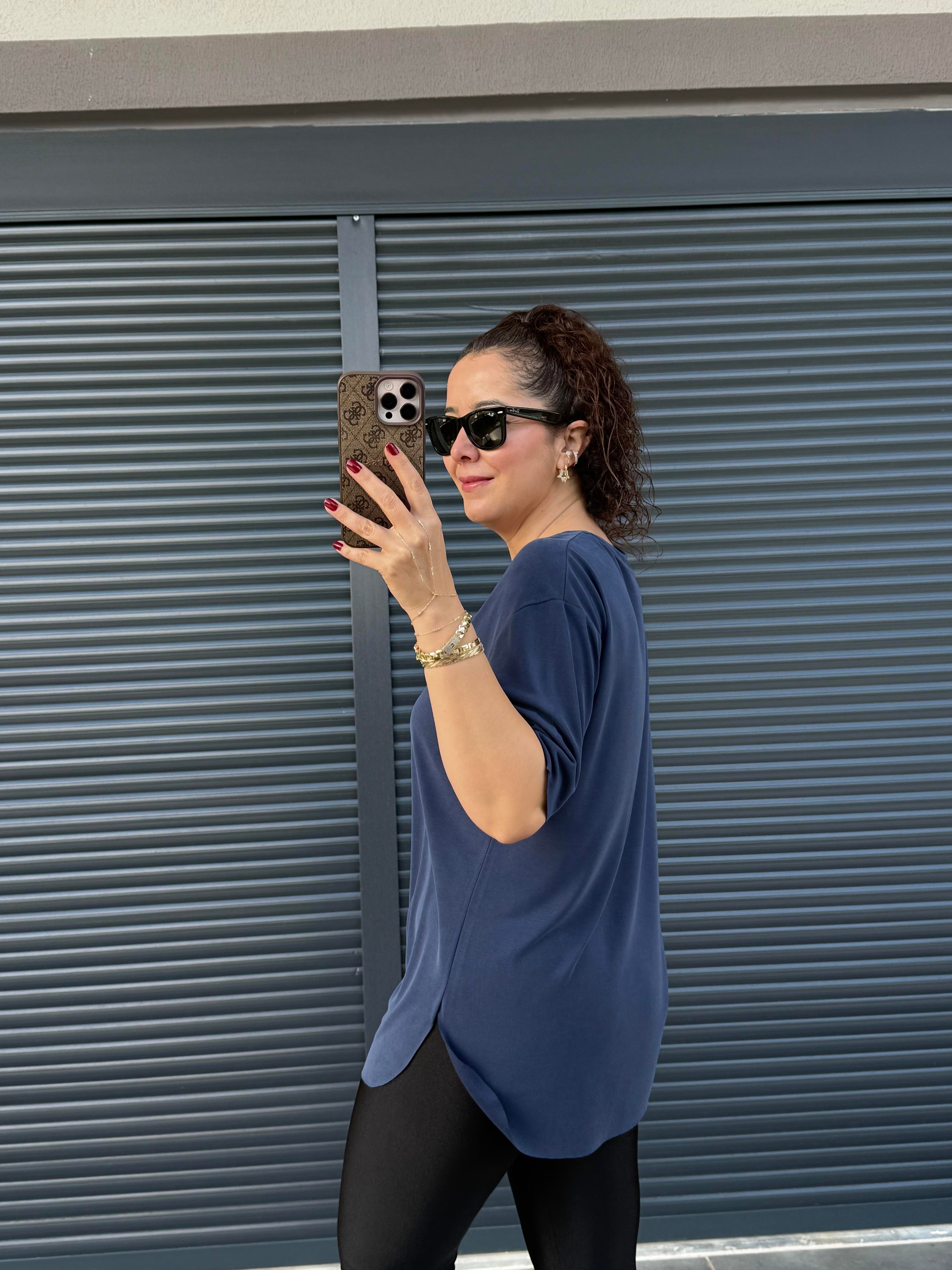 İthal Modal Bisiklet Yaka T-Shirt Lacivert