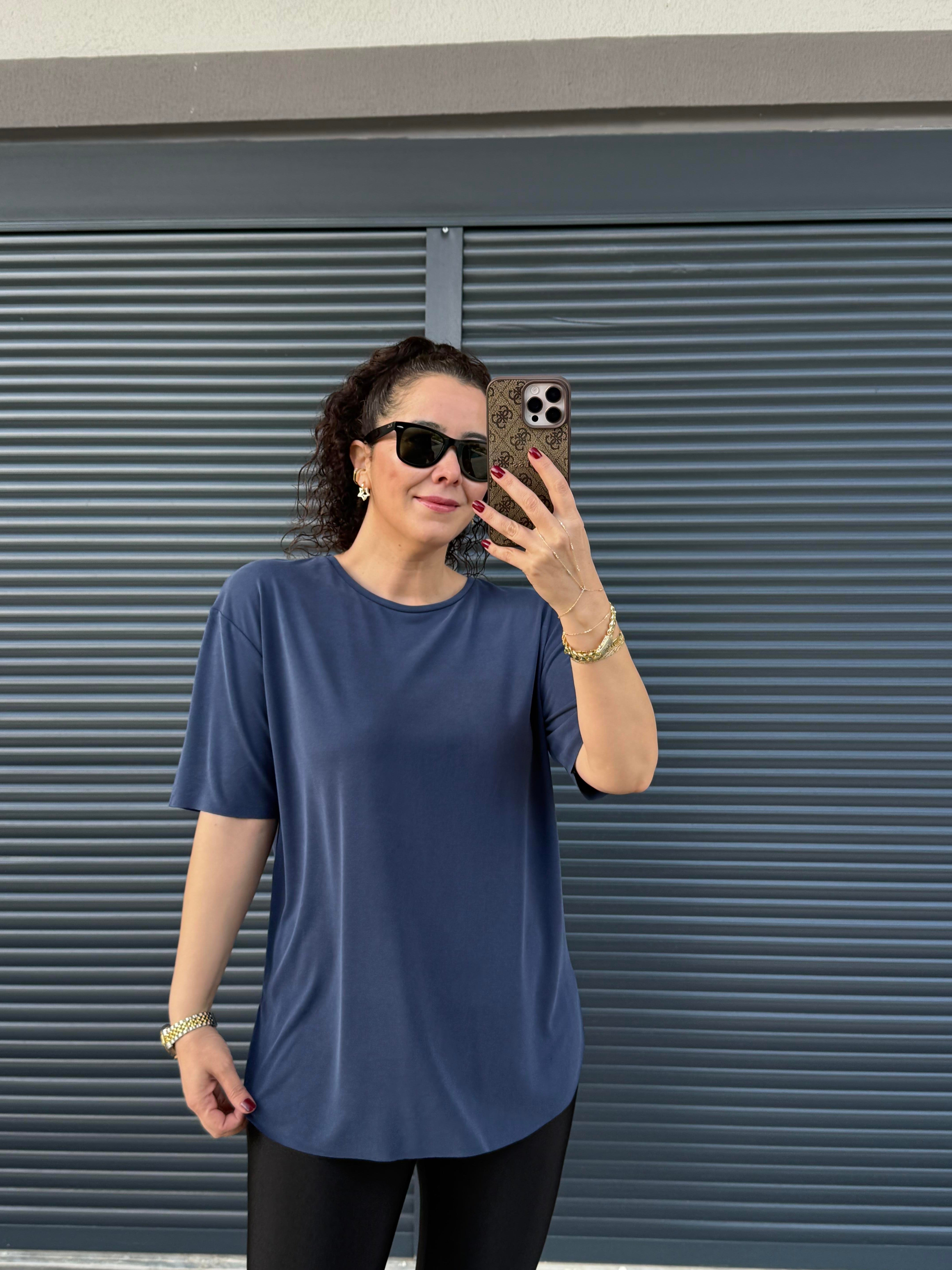 İthal Modal Bisiklet Yaka T-Shirt Lacivert
