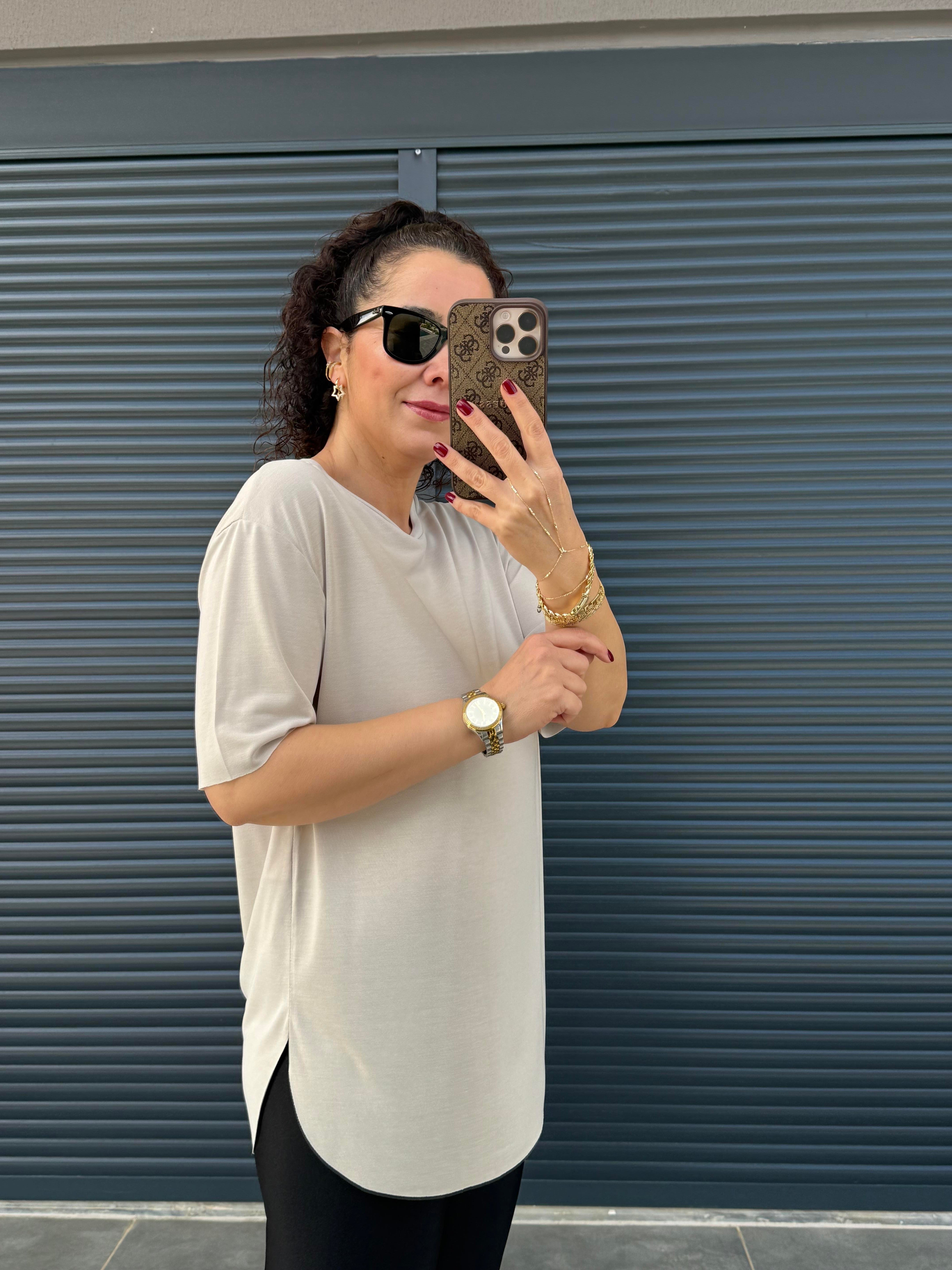 İthal Modal Bisiklet Yaka T-Shirt Taş