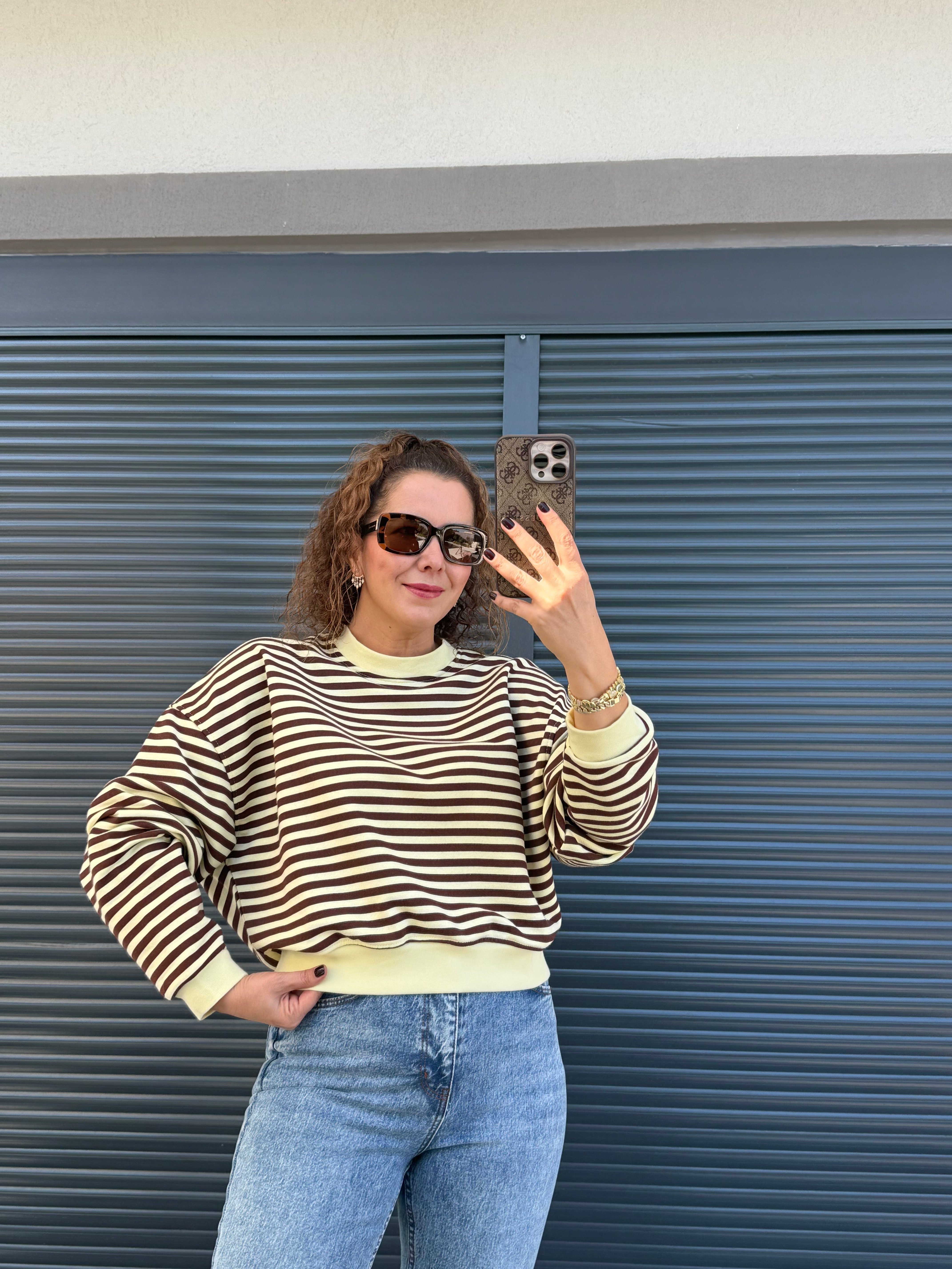 Kahve Çizgili Sweat Sarı