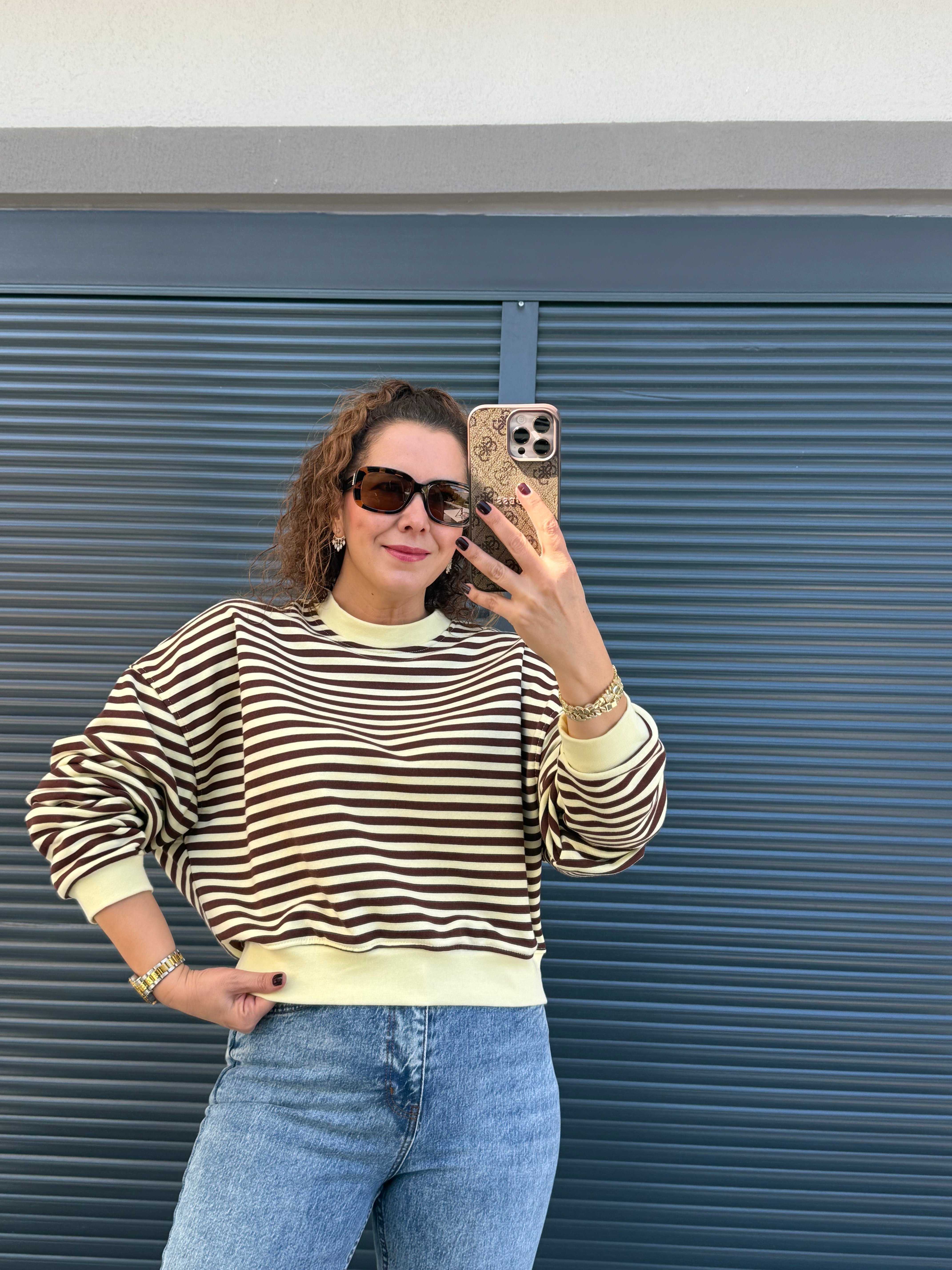 Kahve Çizgili Sweat Sarı