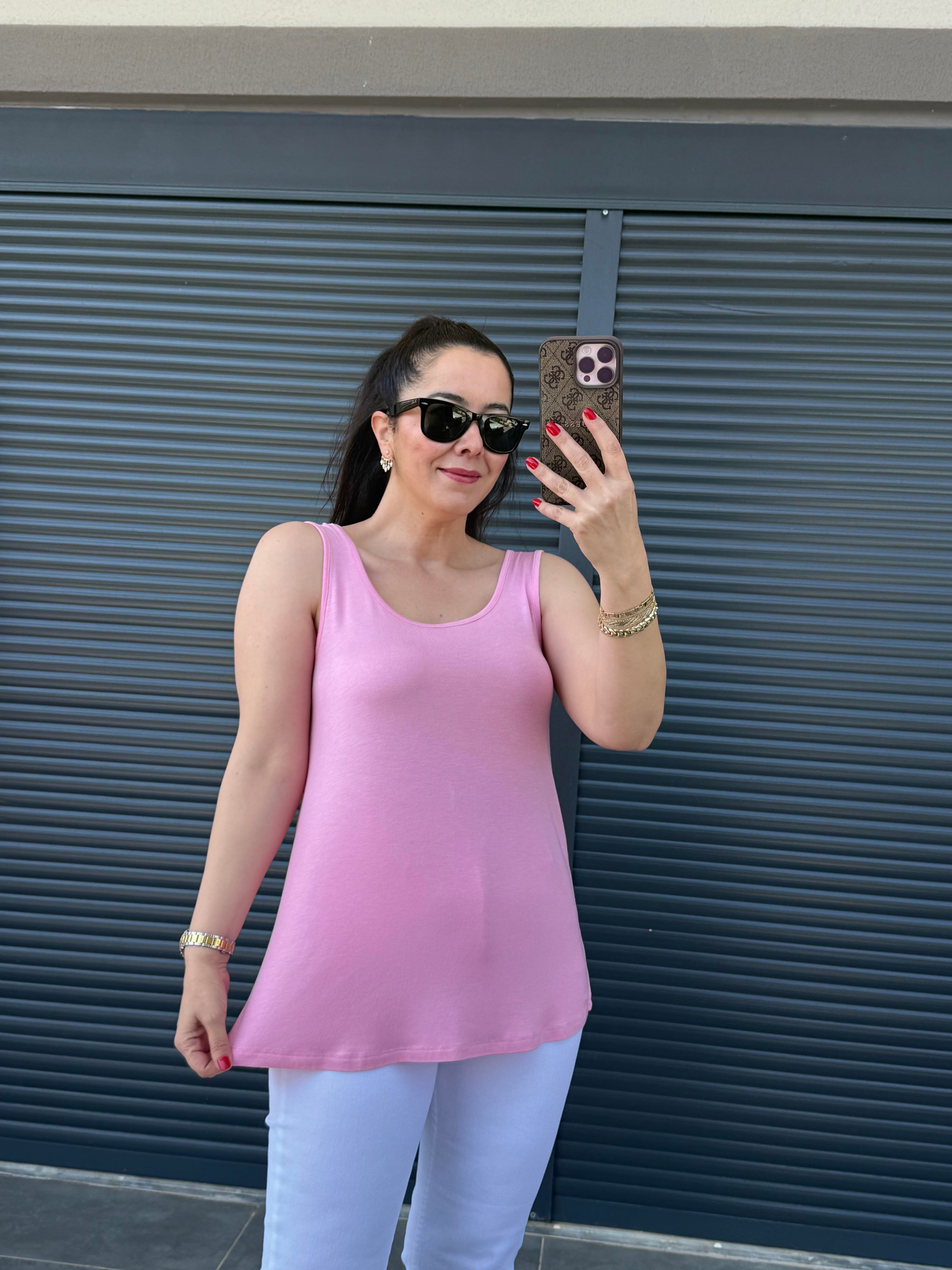Kalın Askılı Modal Dökümlü Atlet Pembe