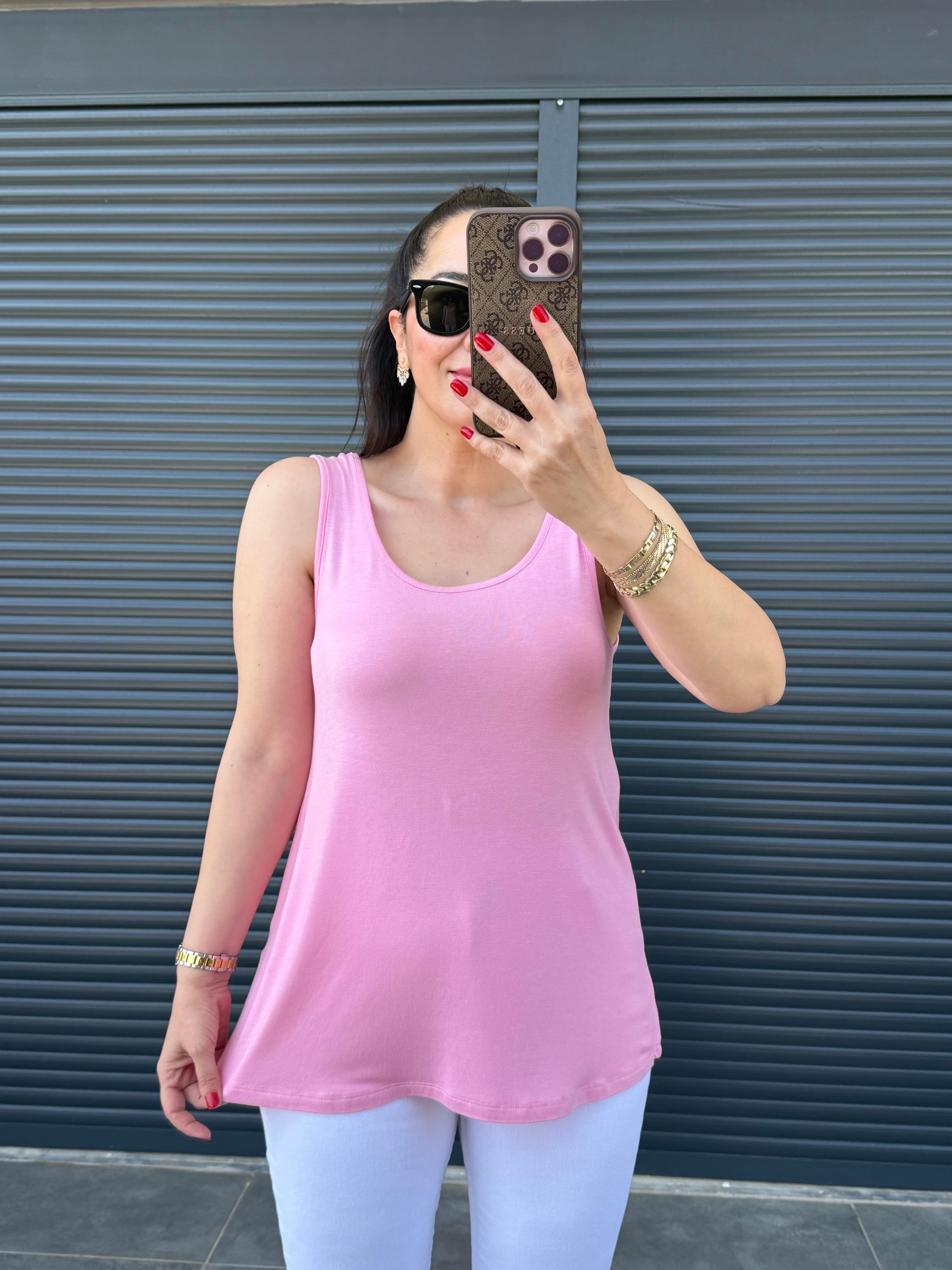Kalın Askılı Modal Dökümlü Atlet Pembe