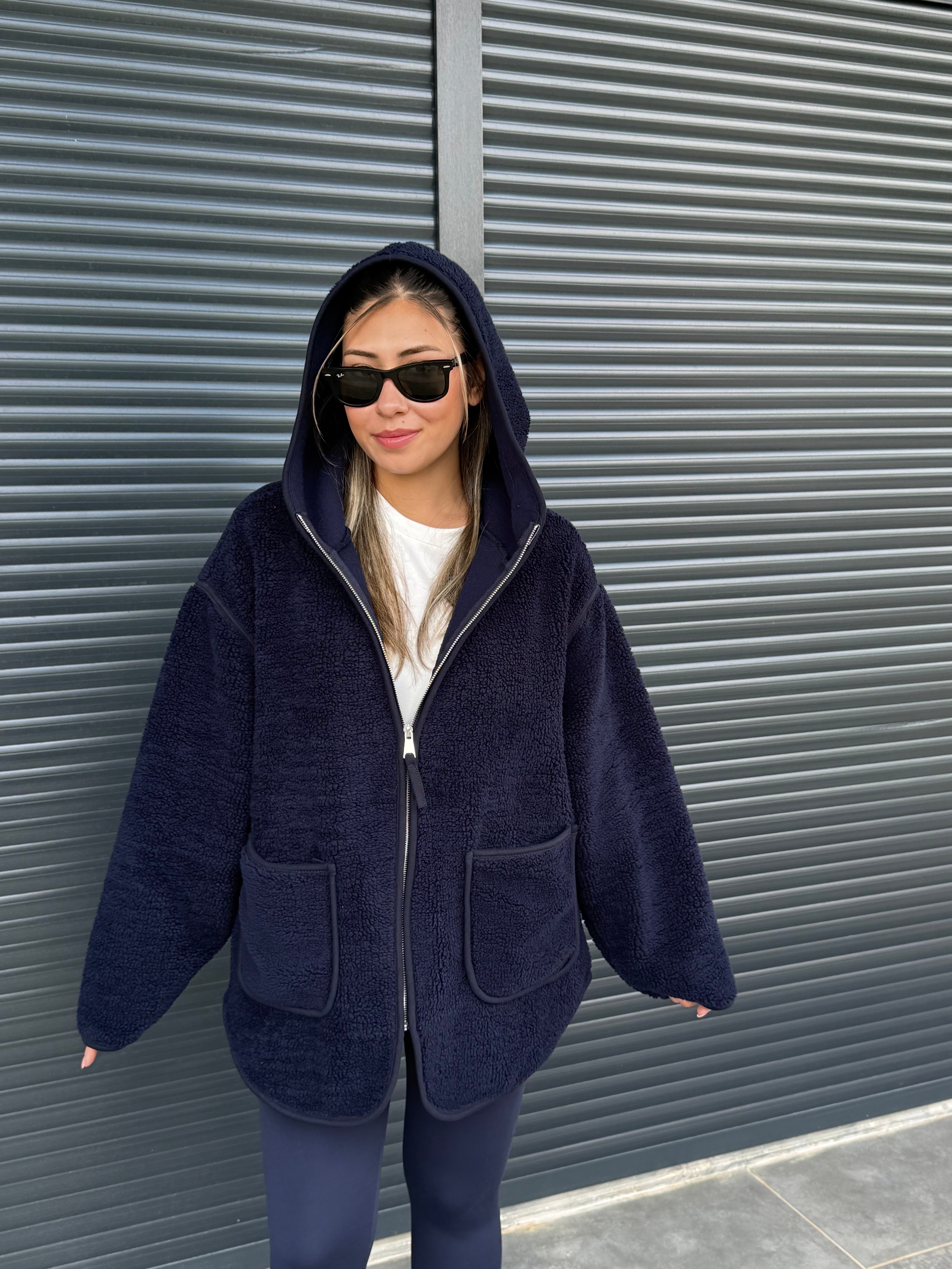 Kanguru Cepli Fermuarlı Polar Sweat Lacivert
