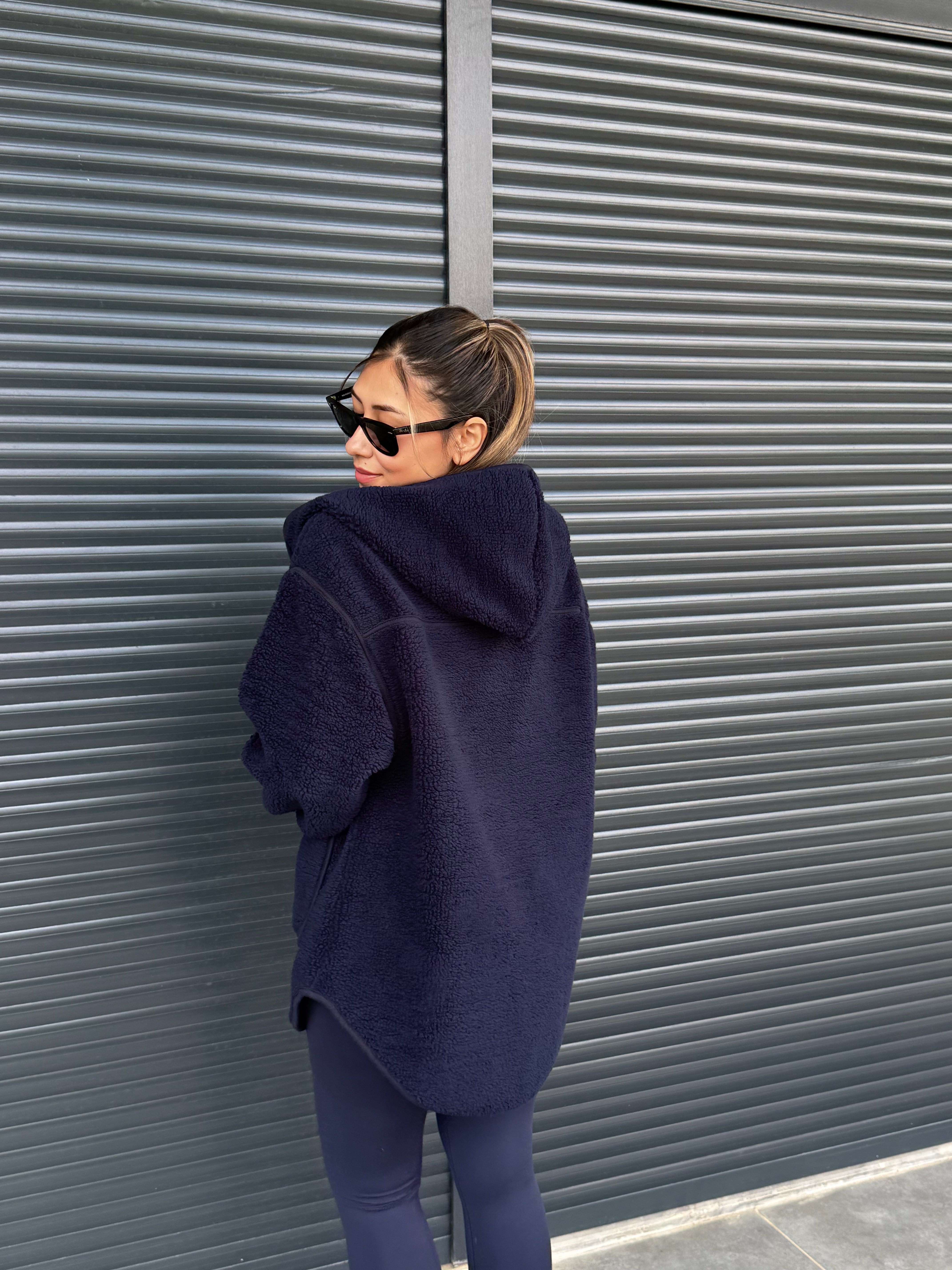 Kanguru Cepli Fermuarlı Polar Sweat Lacivert