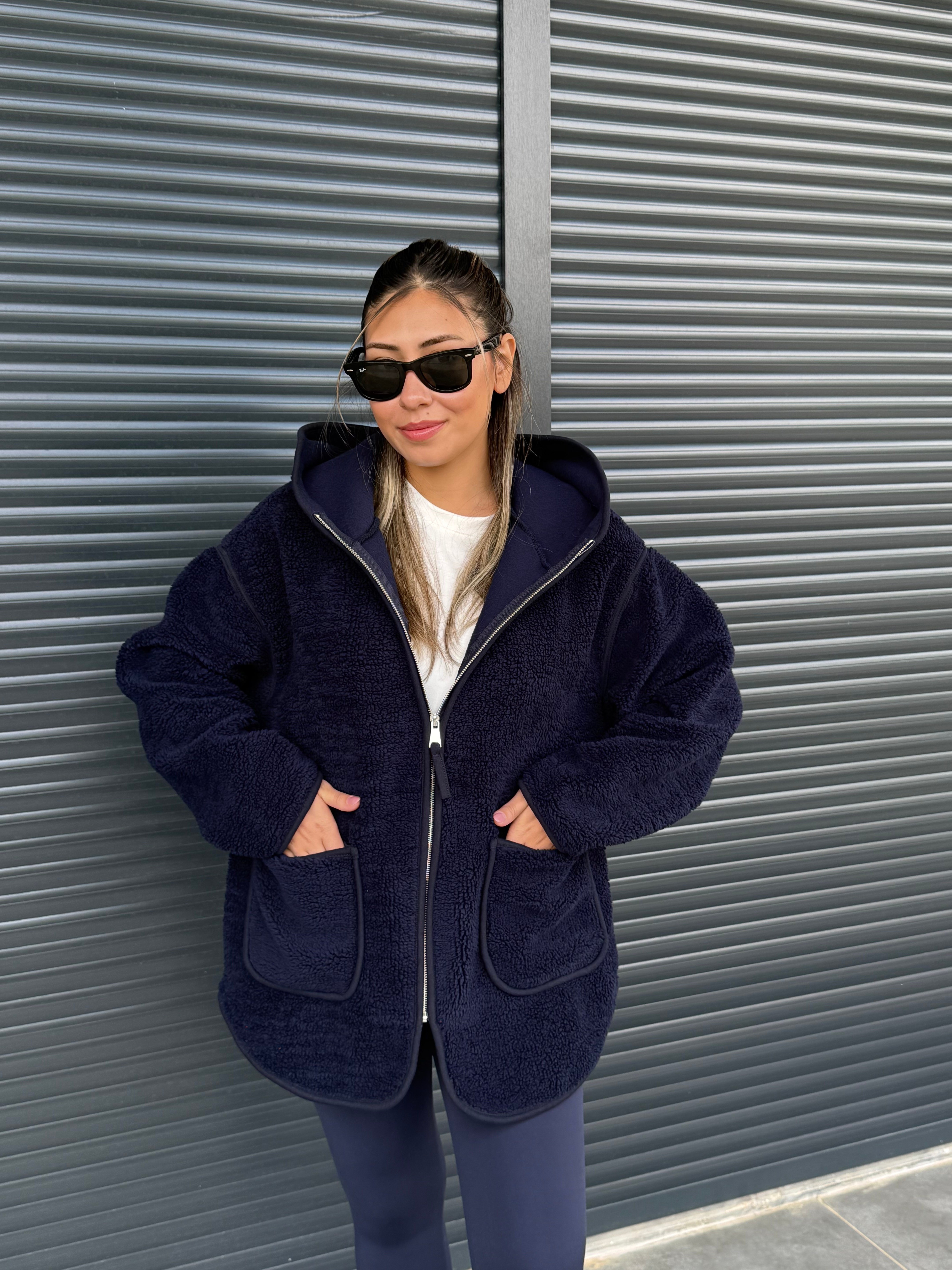 Kanguru Cepli Fermuarlı Polar Sweat Lacivert