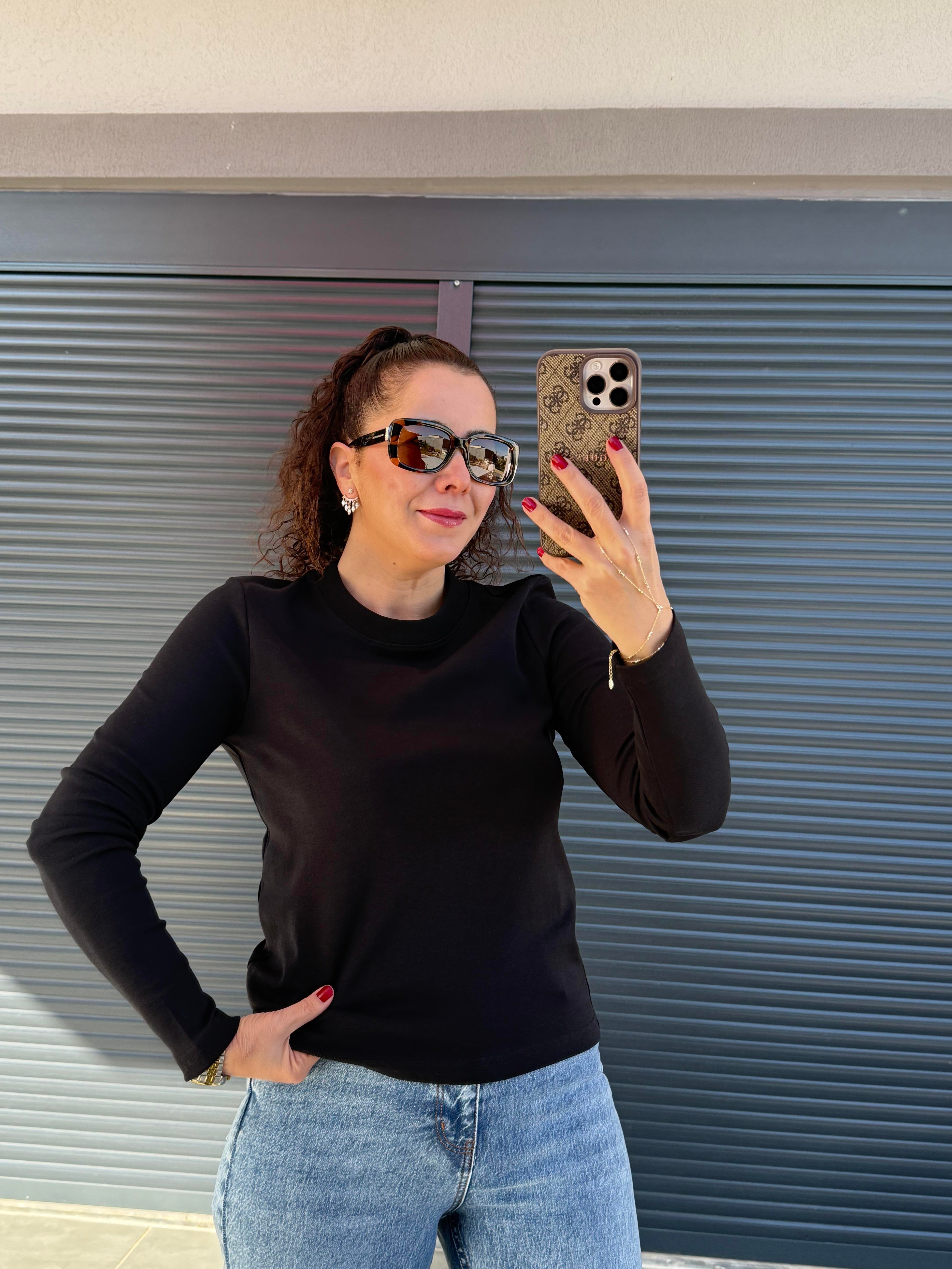 Karol Dekoratif Dikişli Uzun Kol Basic Bluz Siyah