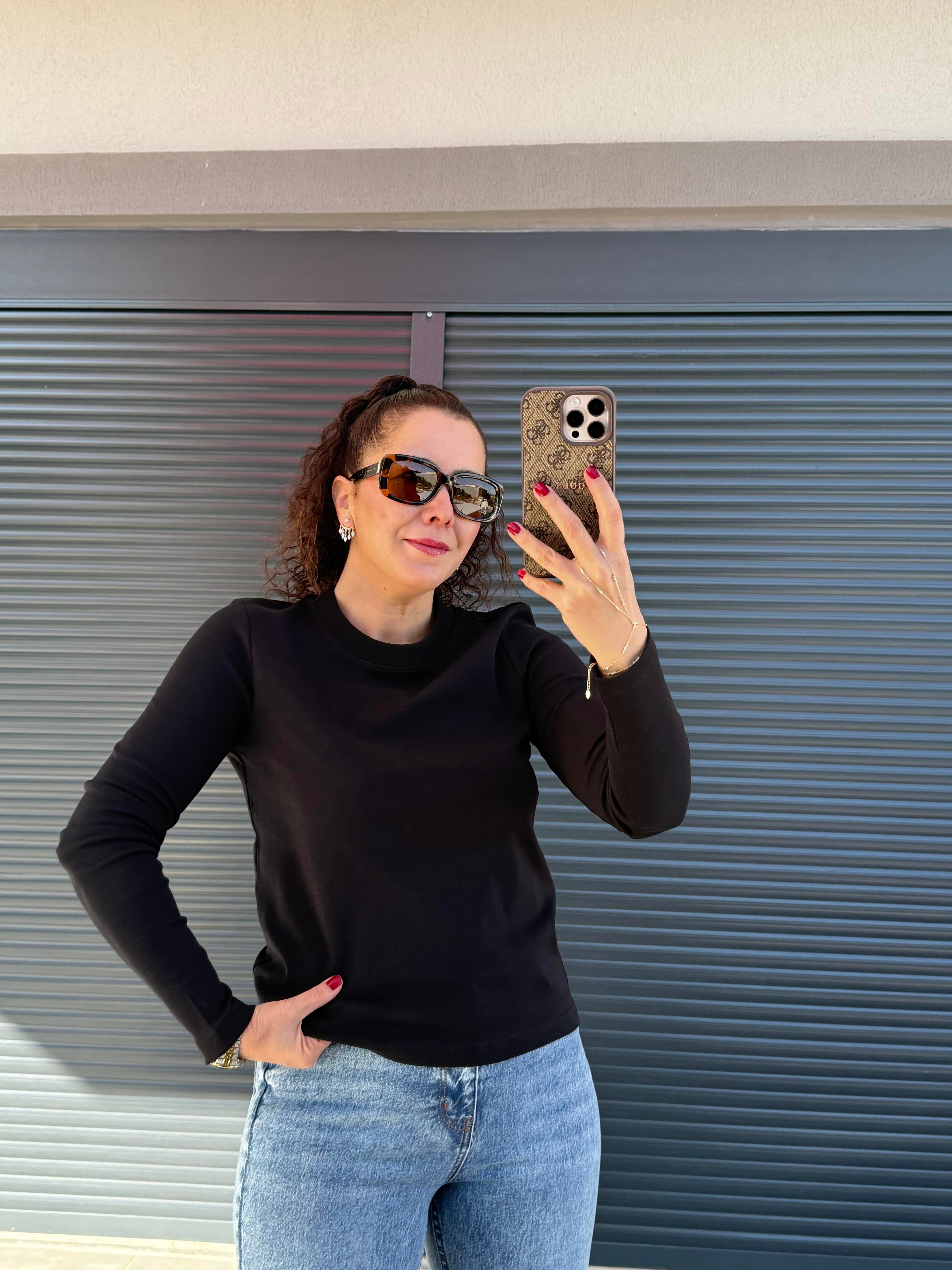 Karol Dekoratif Dikişli Uzun Kol Basic Bluz Siyah