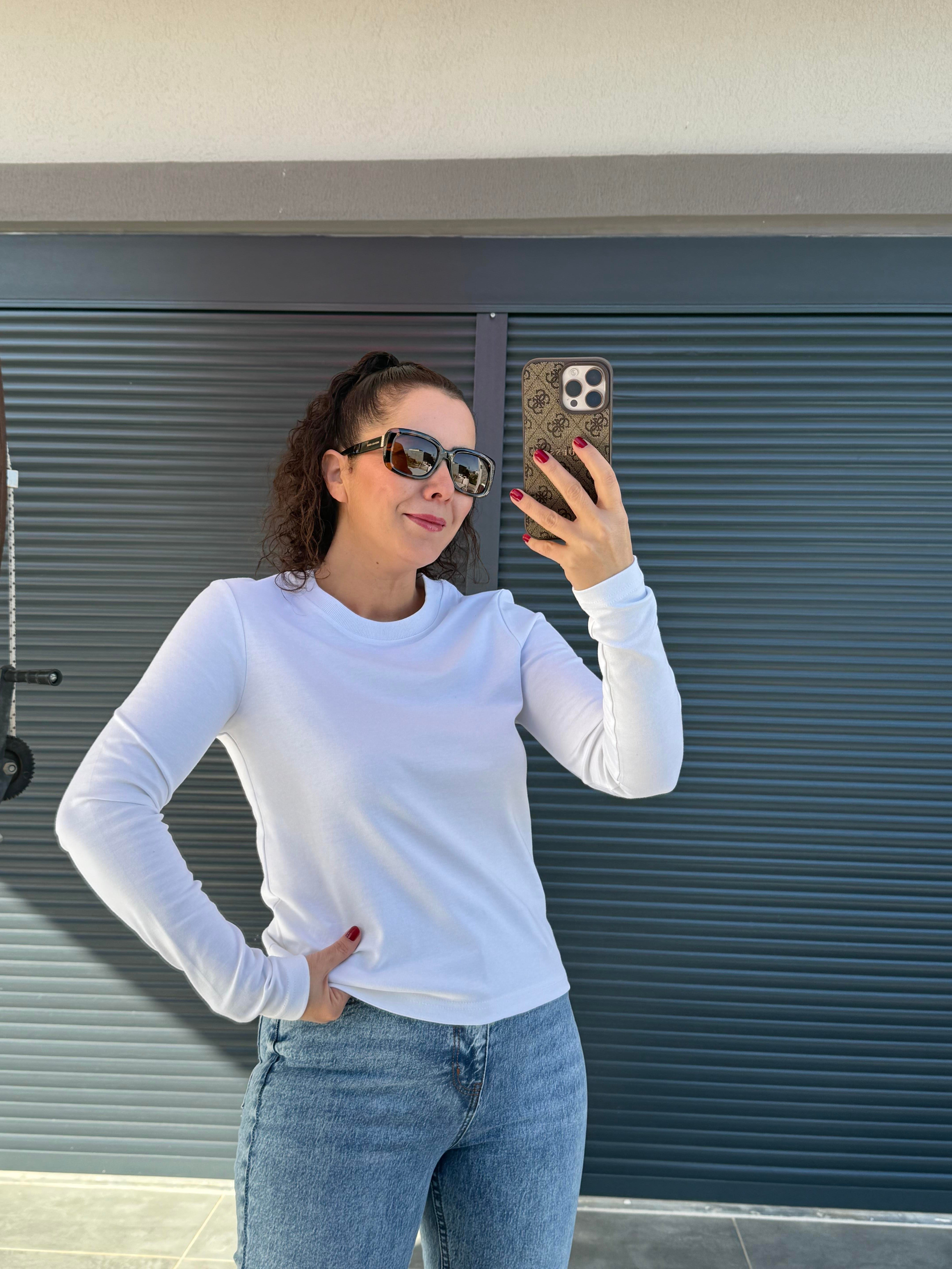 Karol Dekoratif Dikişli Uzun Kol Basic Bluz Beyaz