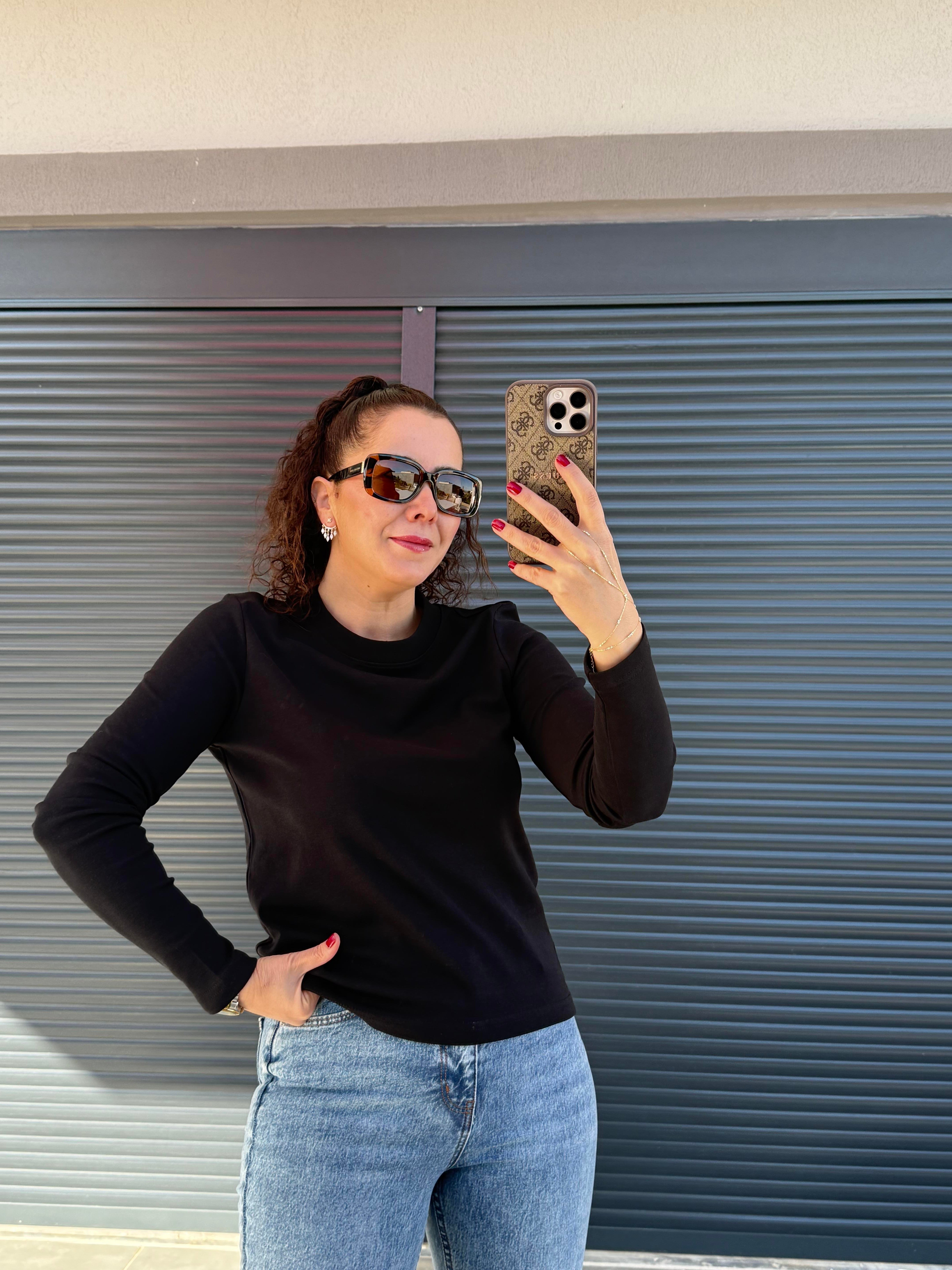 Karol Dekoratif Dikişli Uzun Kol Basic Bluz Siyah