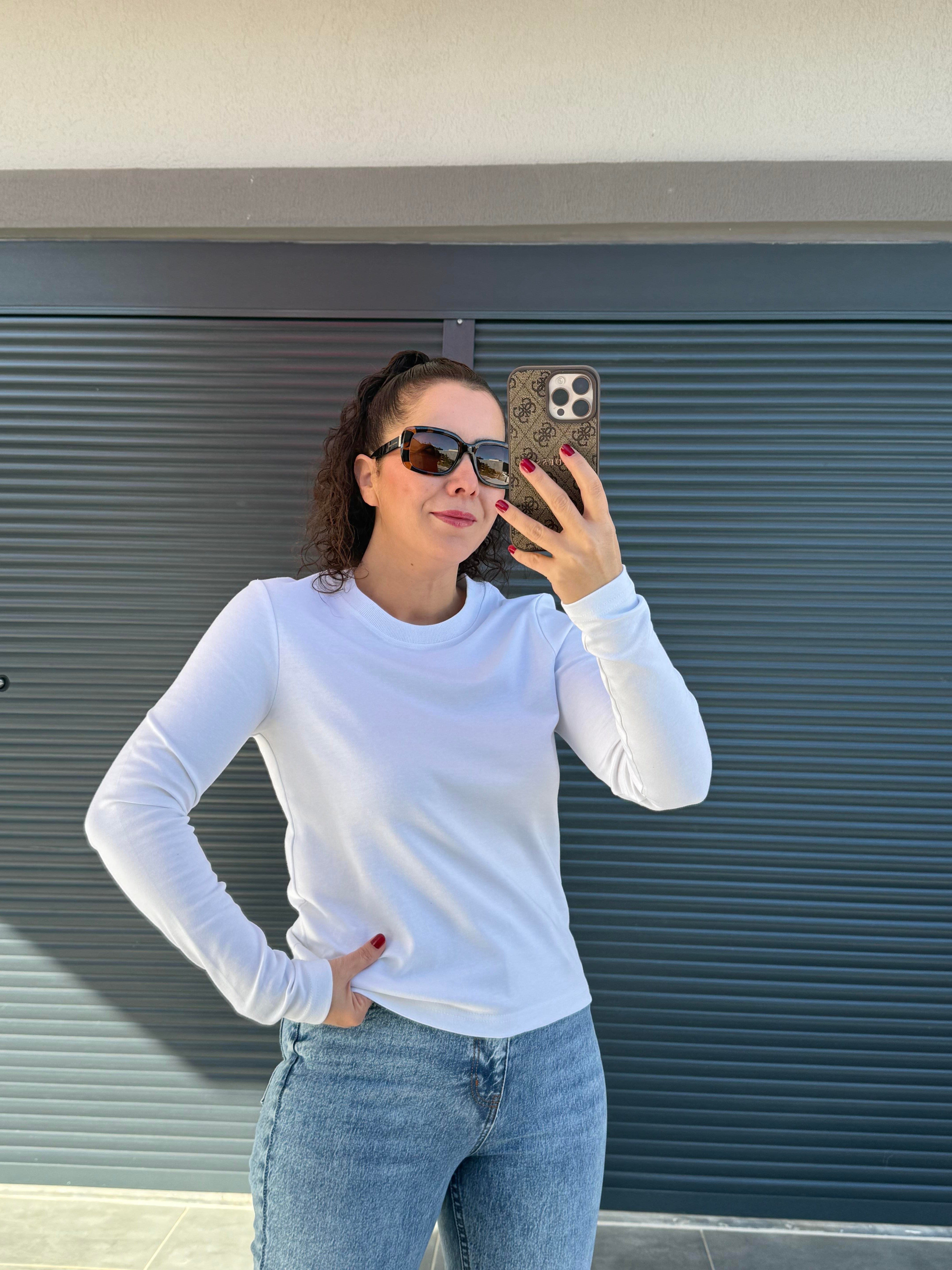 Karol Dekoratif Dikişli Uzun Kol Basic Bluz Beyaz