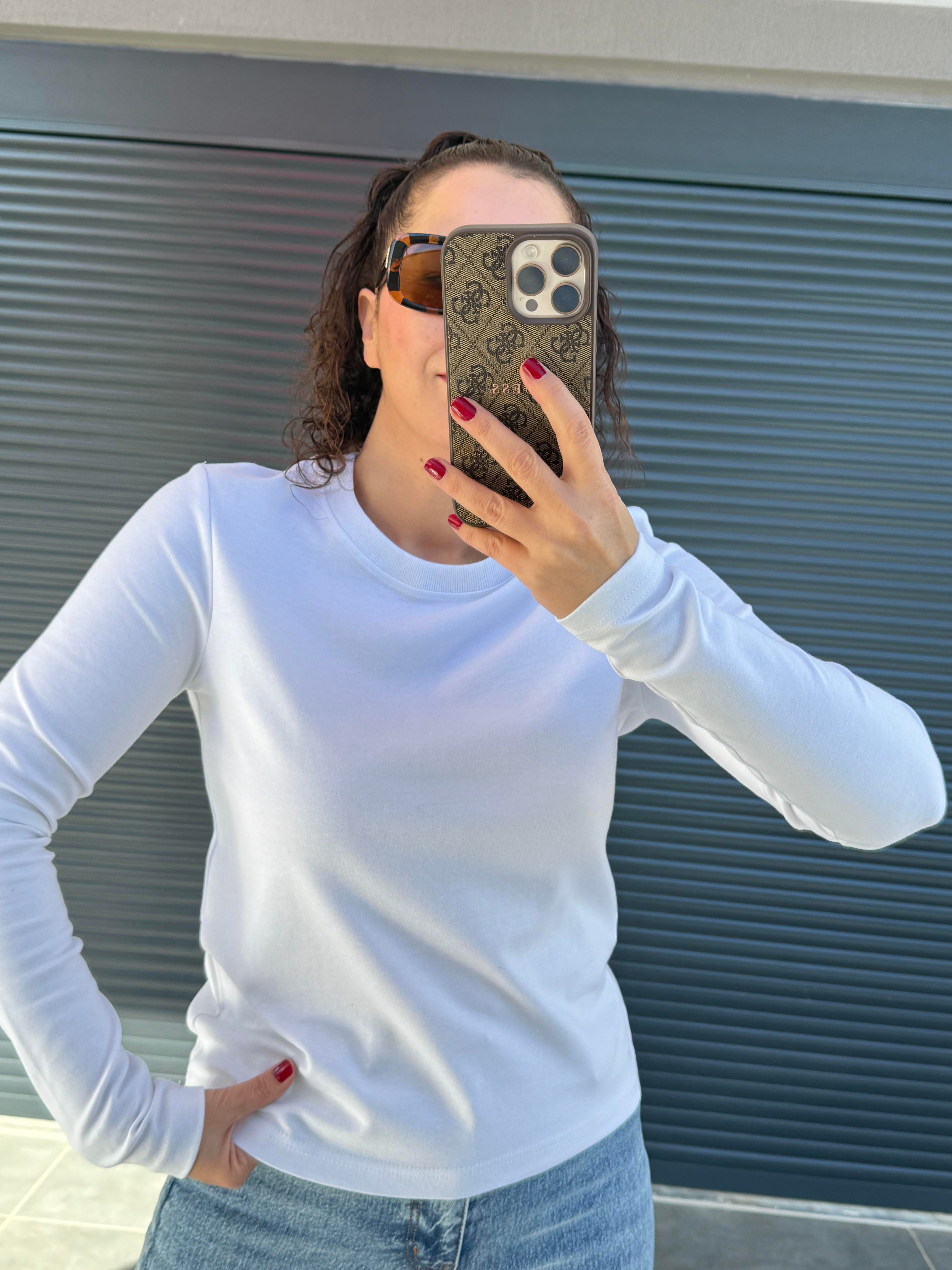 Karol Dekoratif Dikişli Uzun Kol Basic Bluz Beyaz
