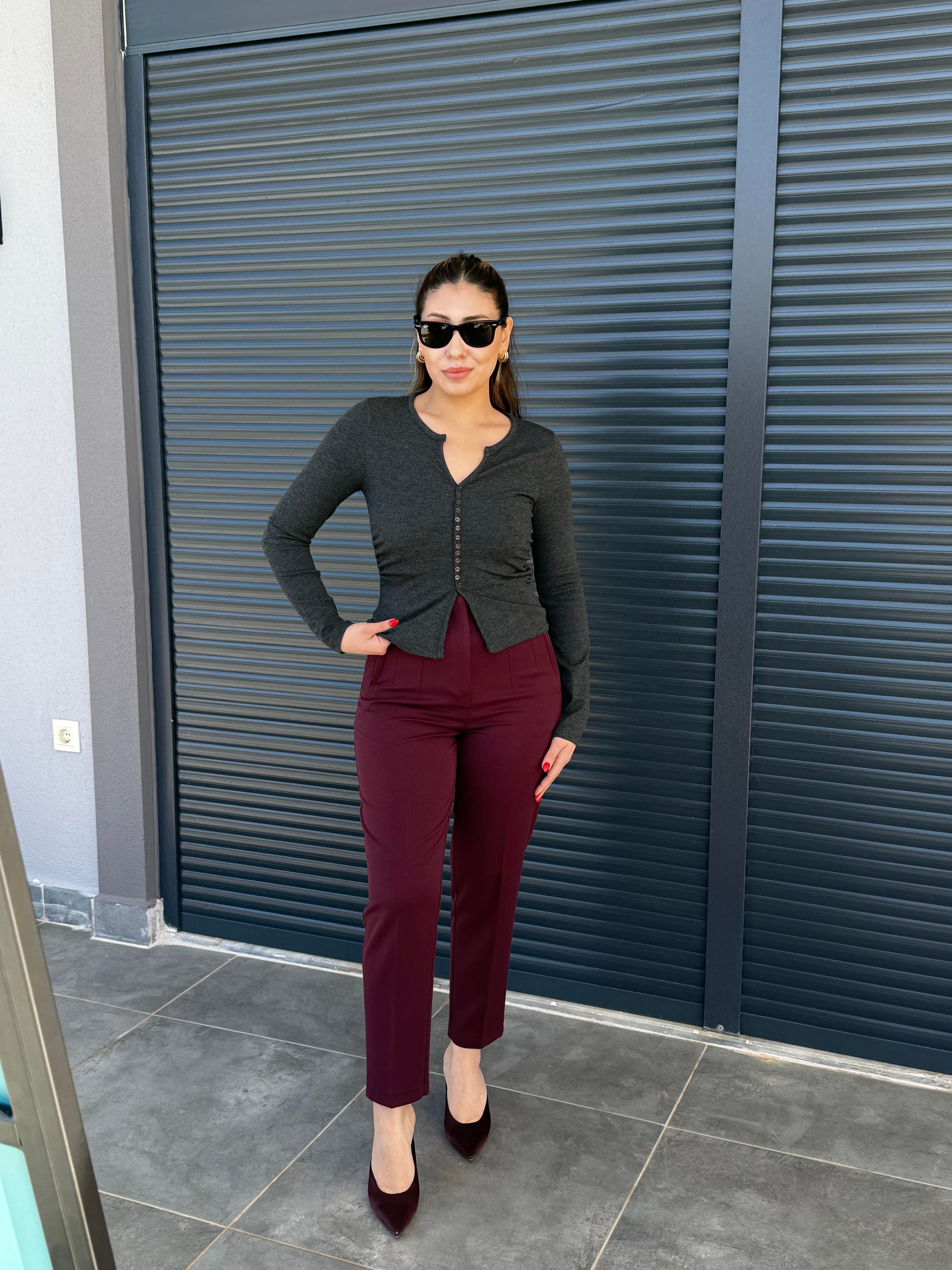 Karol Flatolu Kumaş Pantolon Bordo