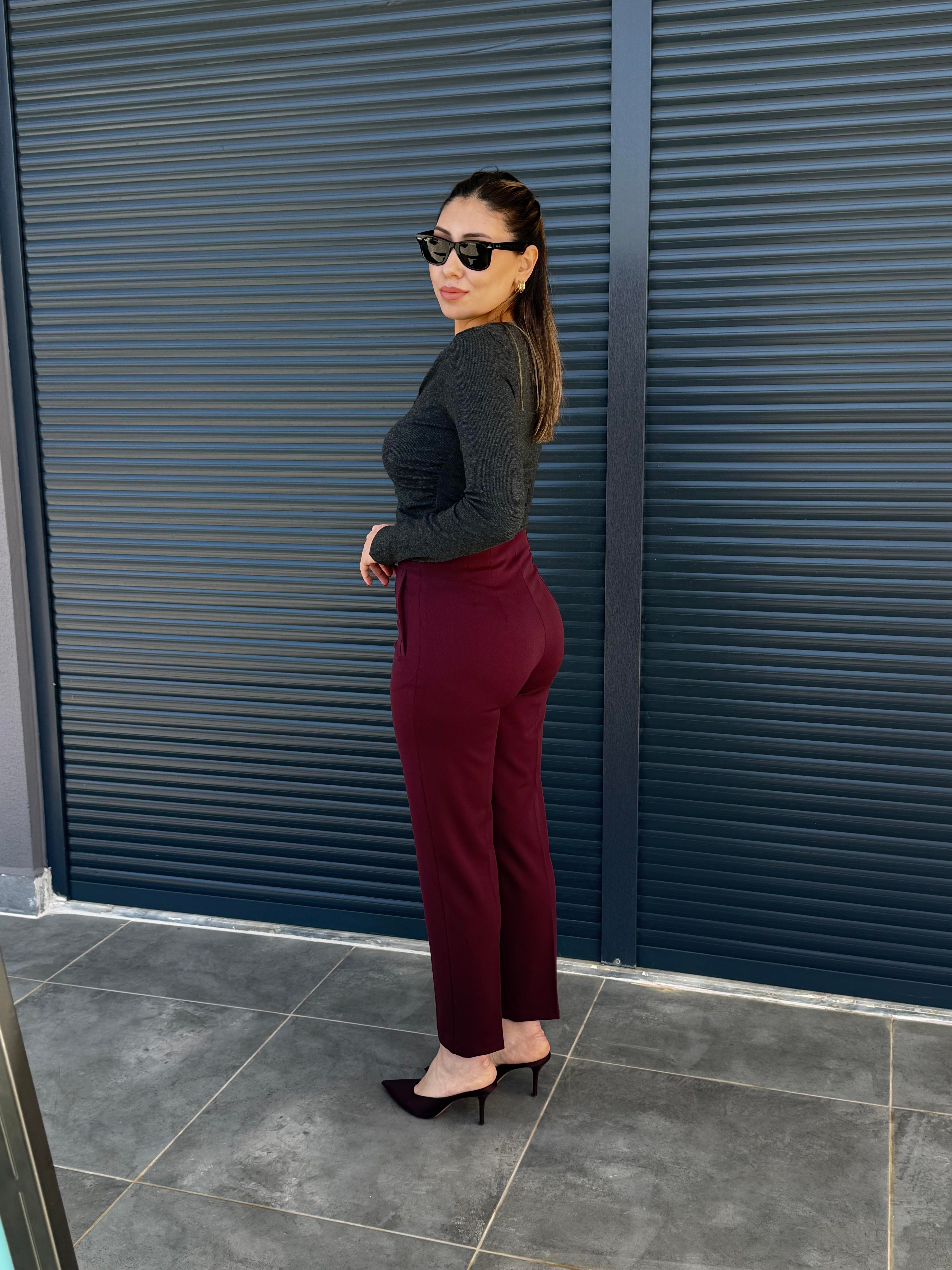 Karol Flatolu Kumaş Pantolon Bordo