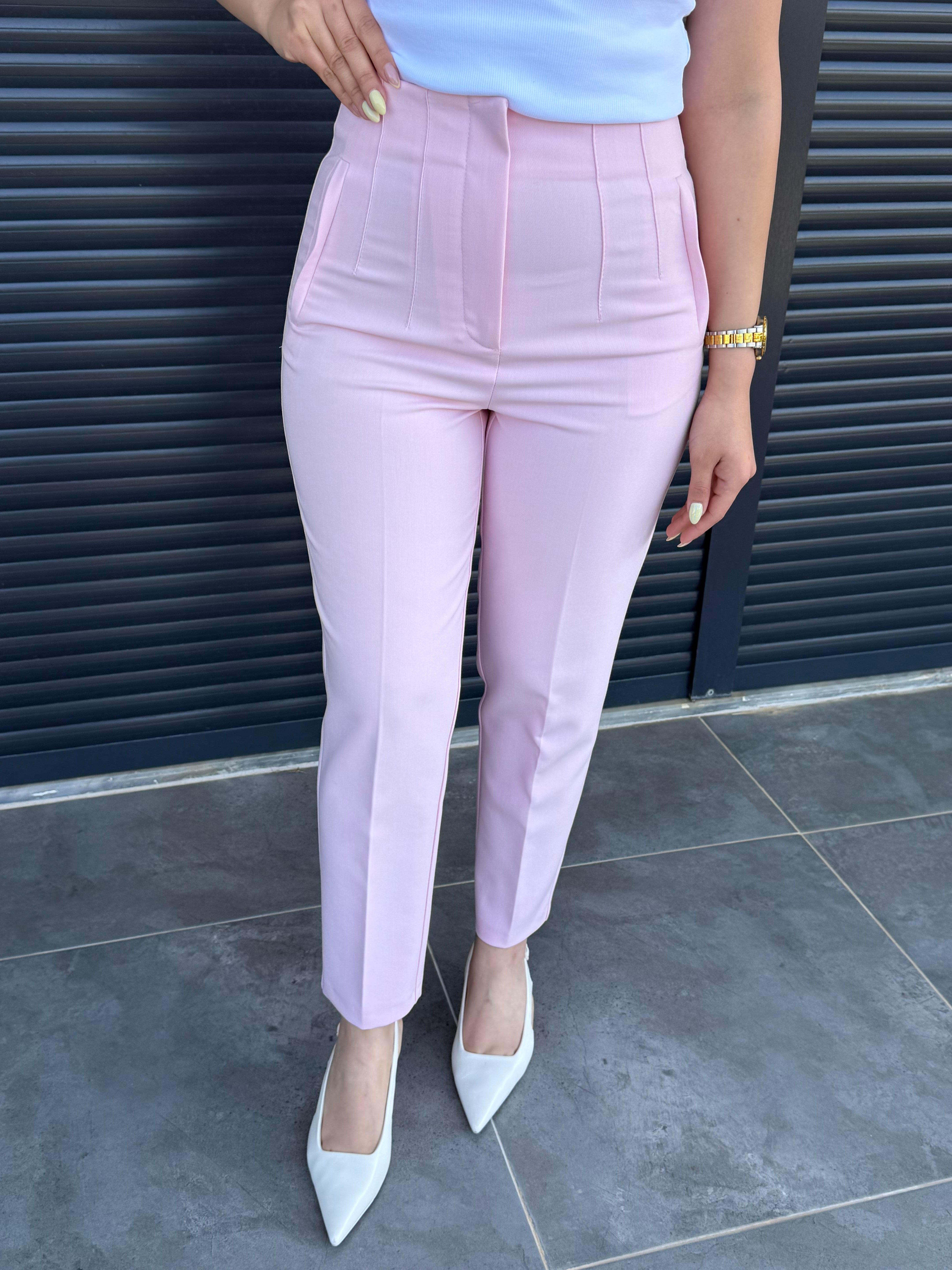 Karol Flatolu Kumaş Pantolon Pembe