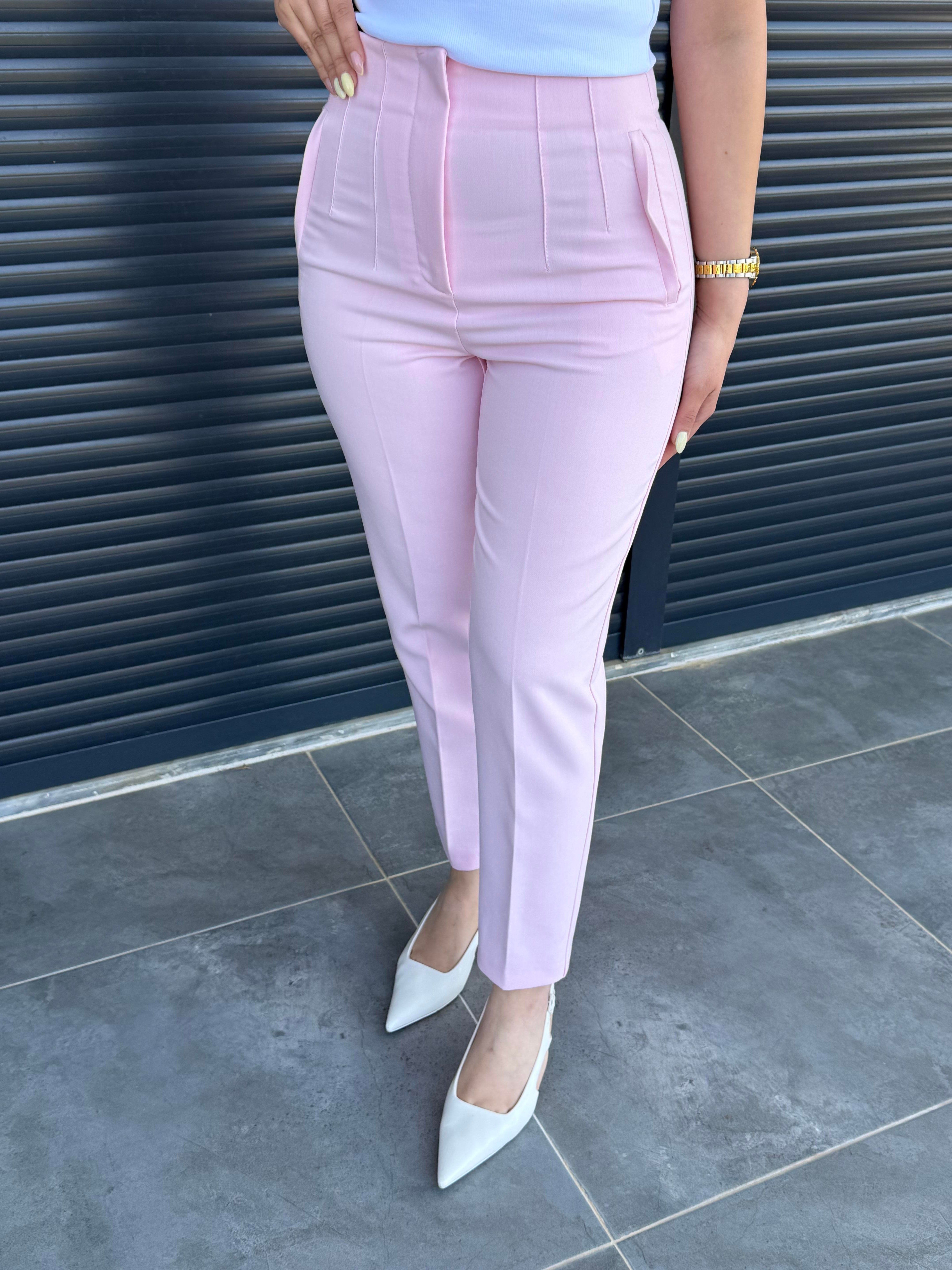 Karol Flatolu Kumaş Pantolon Pembe