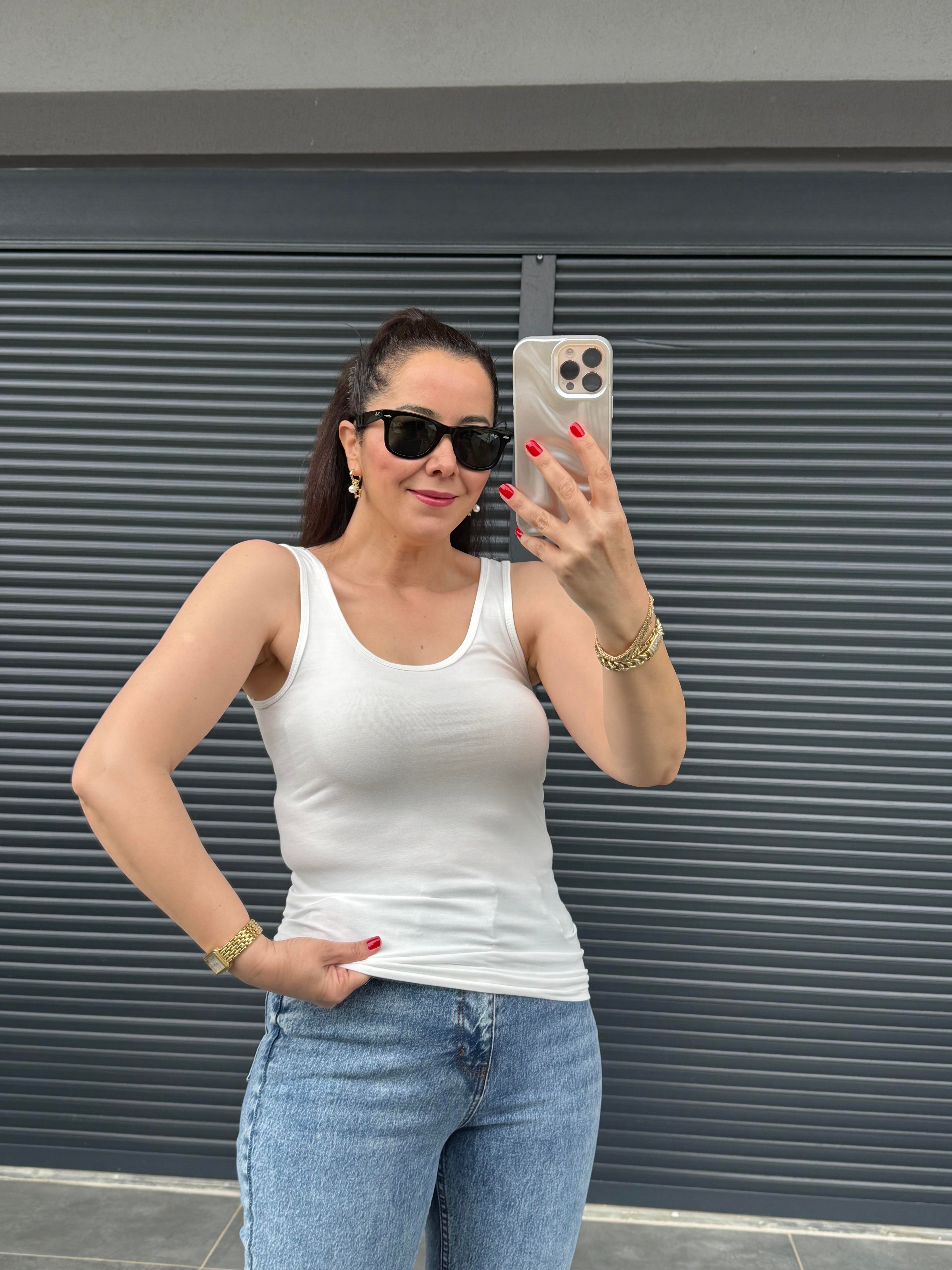 Karol Pamuklu Modal Kolsuz Atlet Beyaz