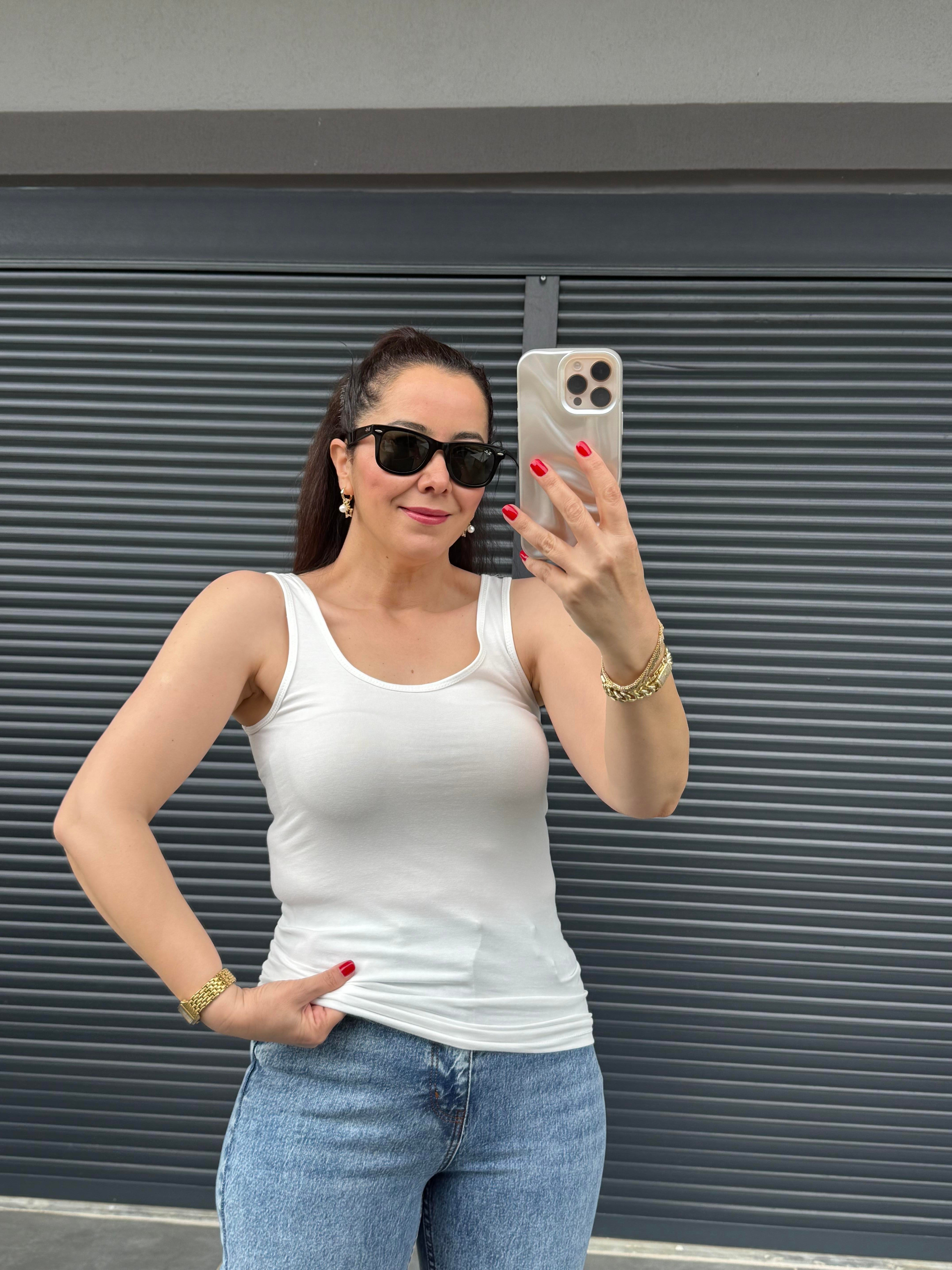 Karol Pamuklu Modal Kolsuz Atlet Beyaz