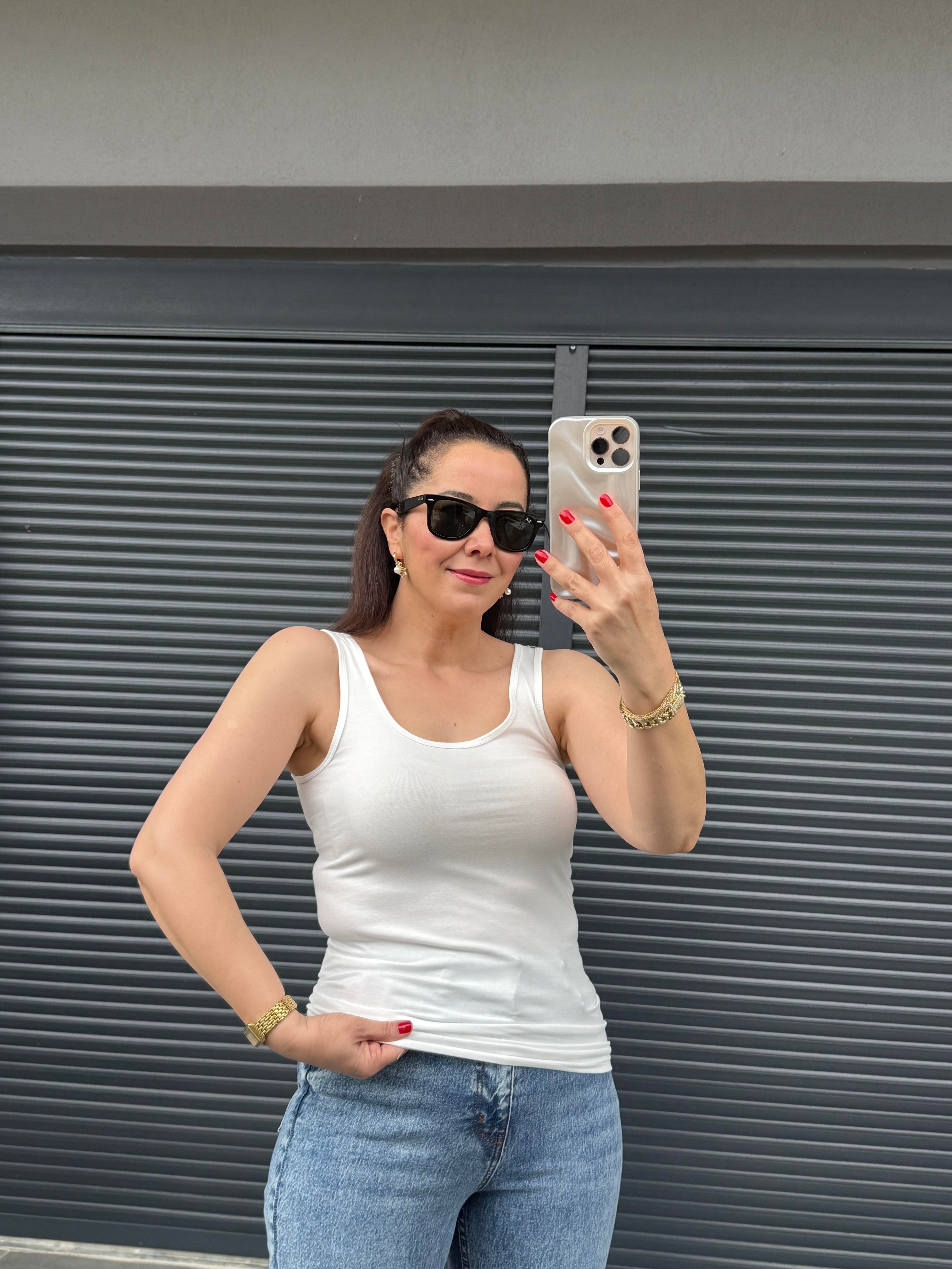 Karol Pamuklu Modal Kolsuz Atlet Beyaz