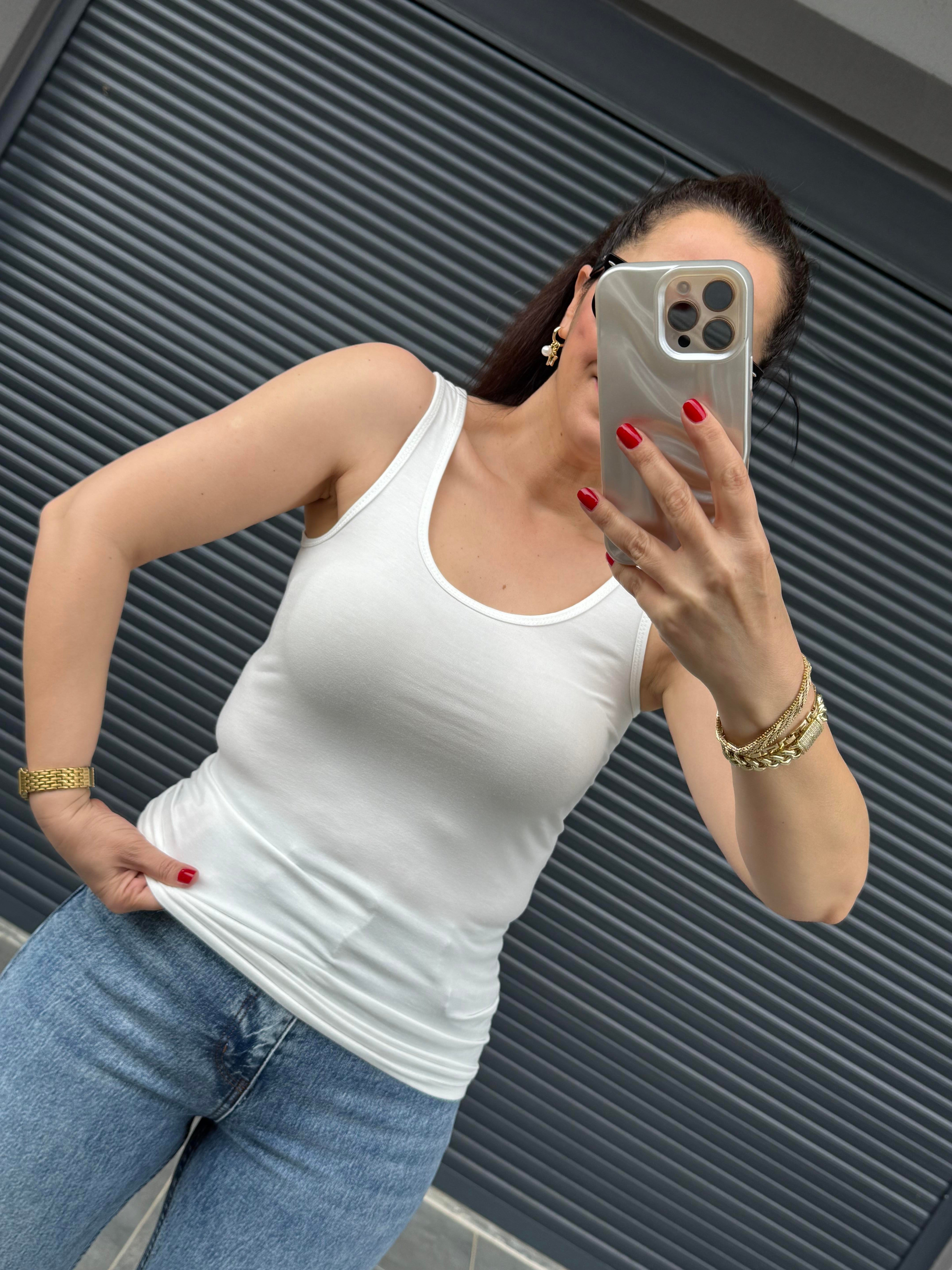 Karol Pamuklu Modal Kolsuz Atlet Beyaz