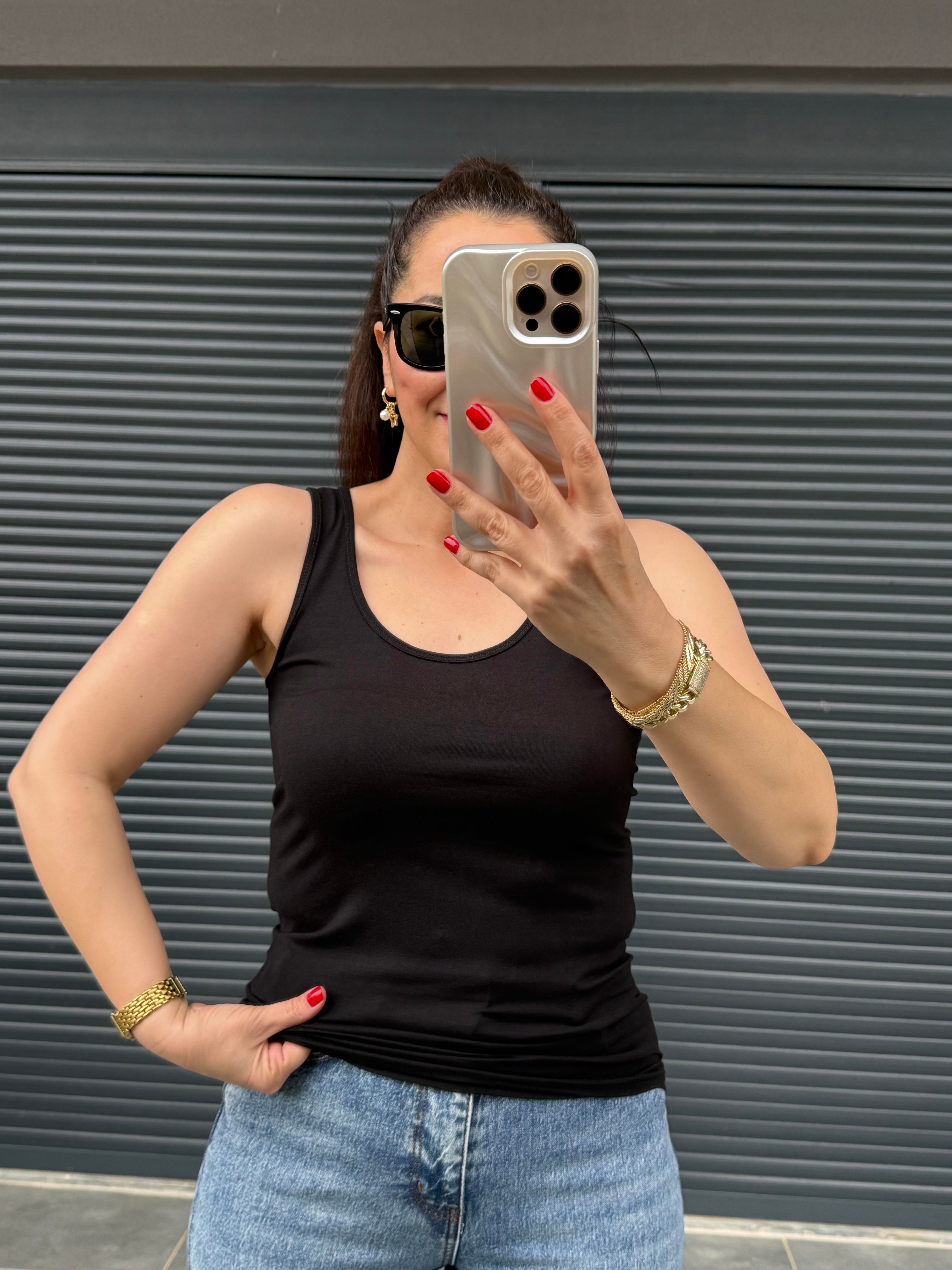 Karol Pamuklu Modal Kolsuz Atlet Siyah