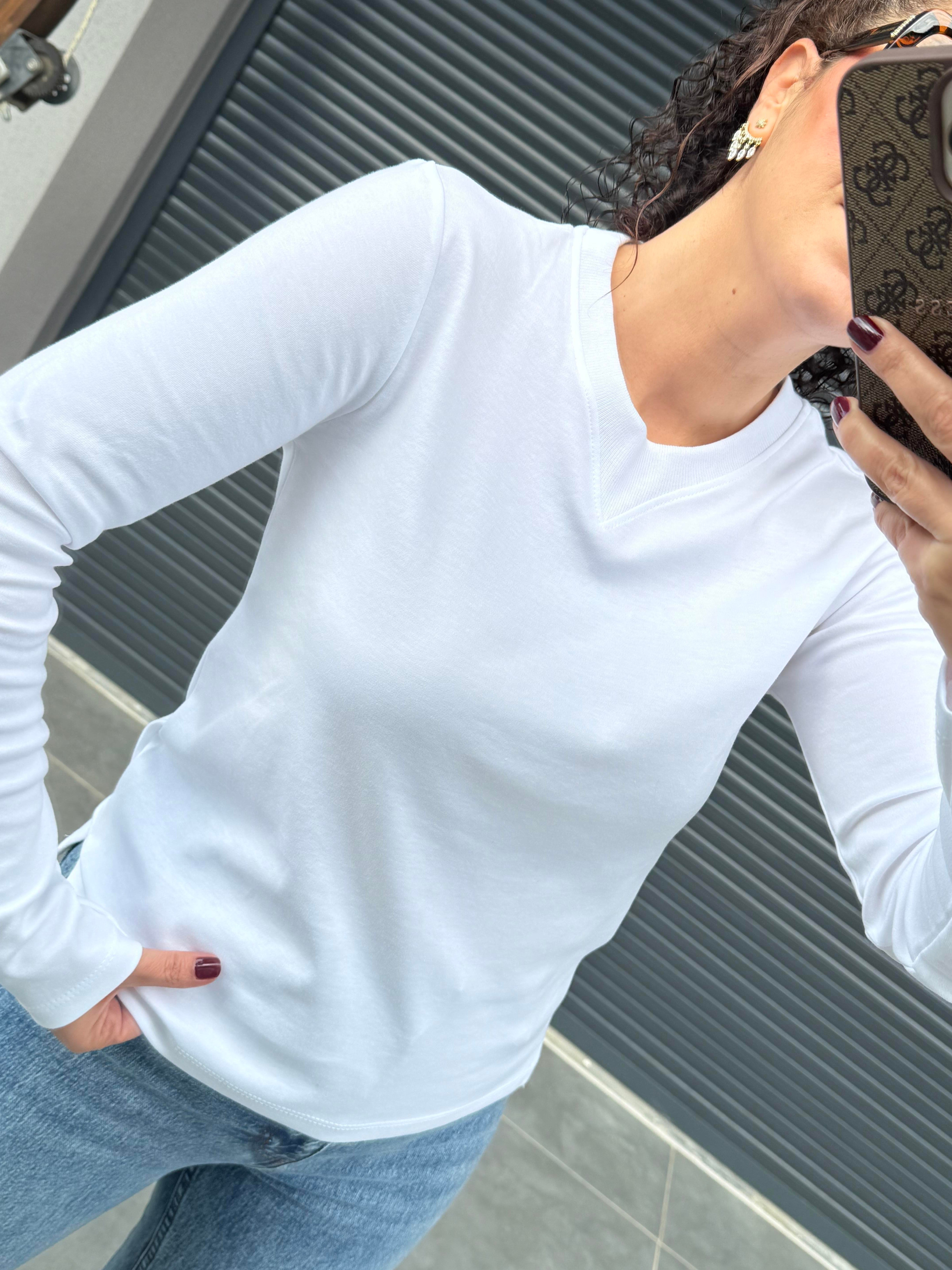 Karol Ribanalı Basic Bluz Beyaz