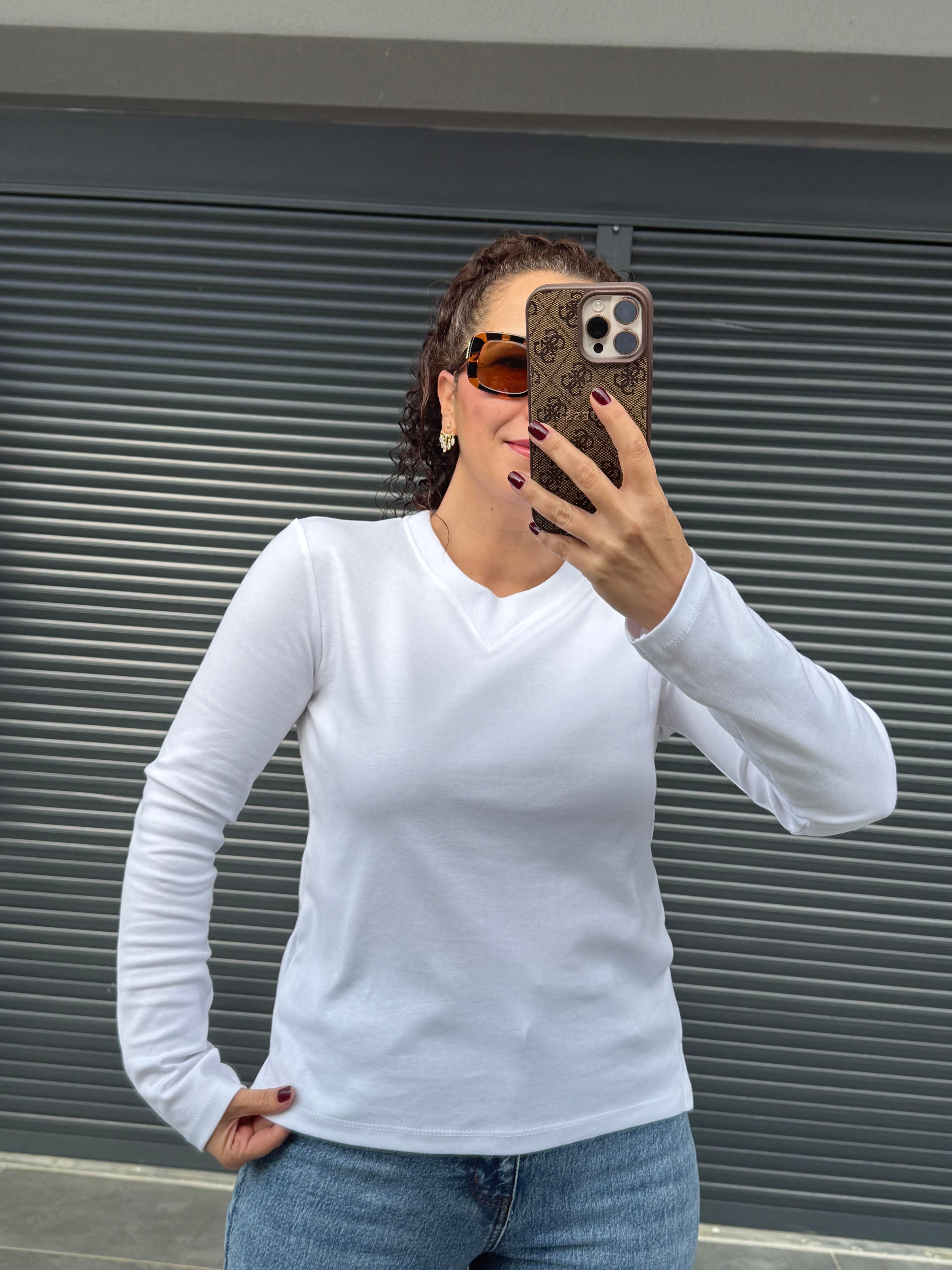 Karol Ribanalı Basic Bluz Beyaz