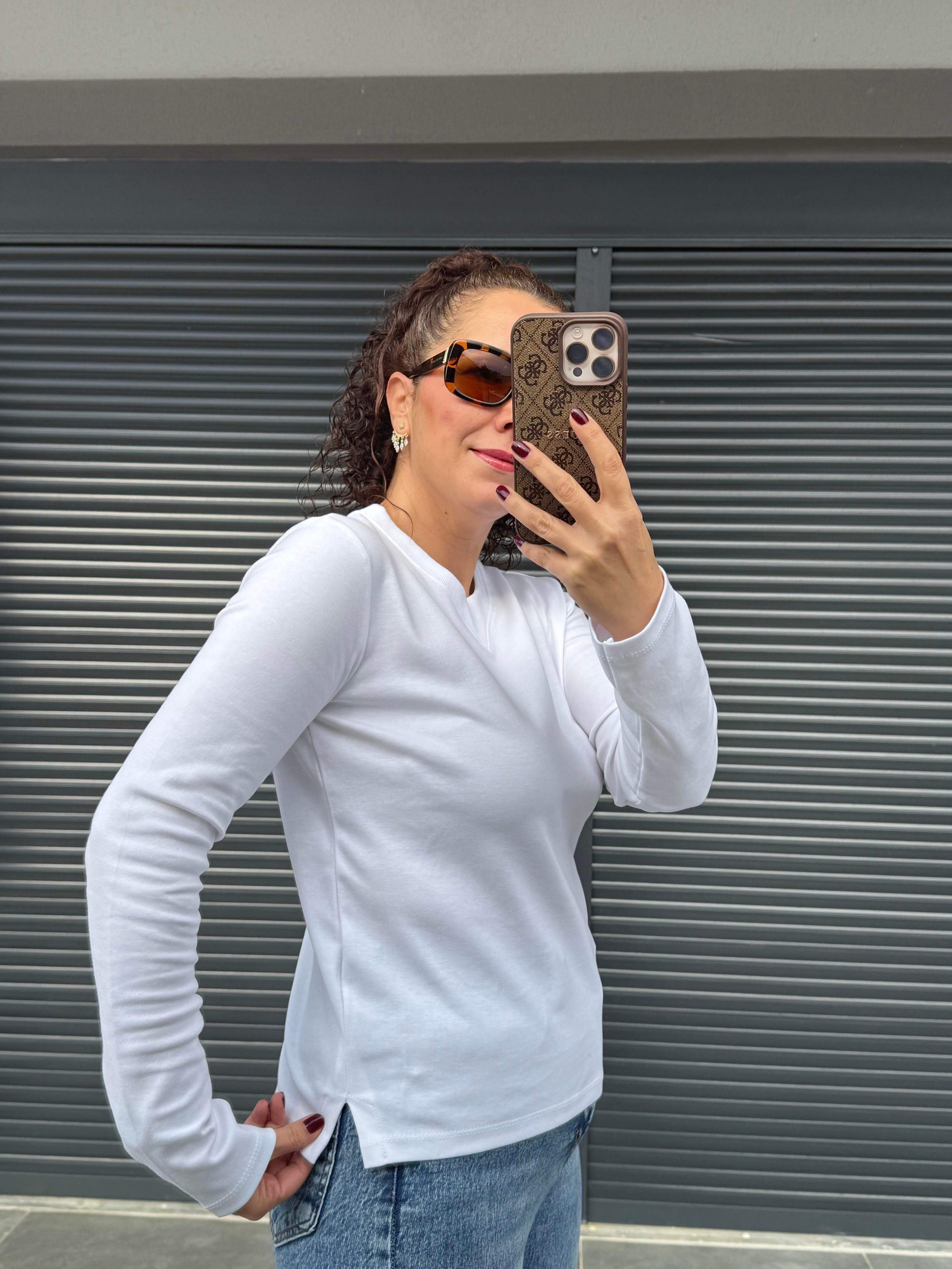 Karol Ribanalı Basic Bluz Beyaz