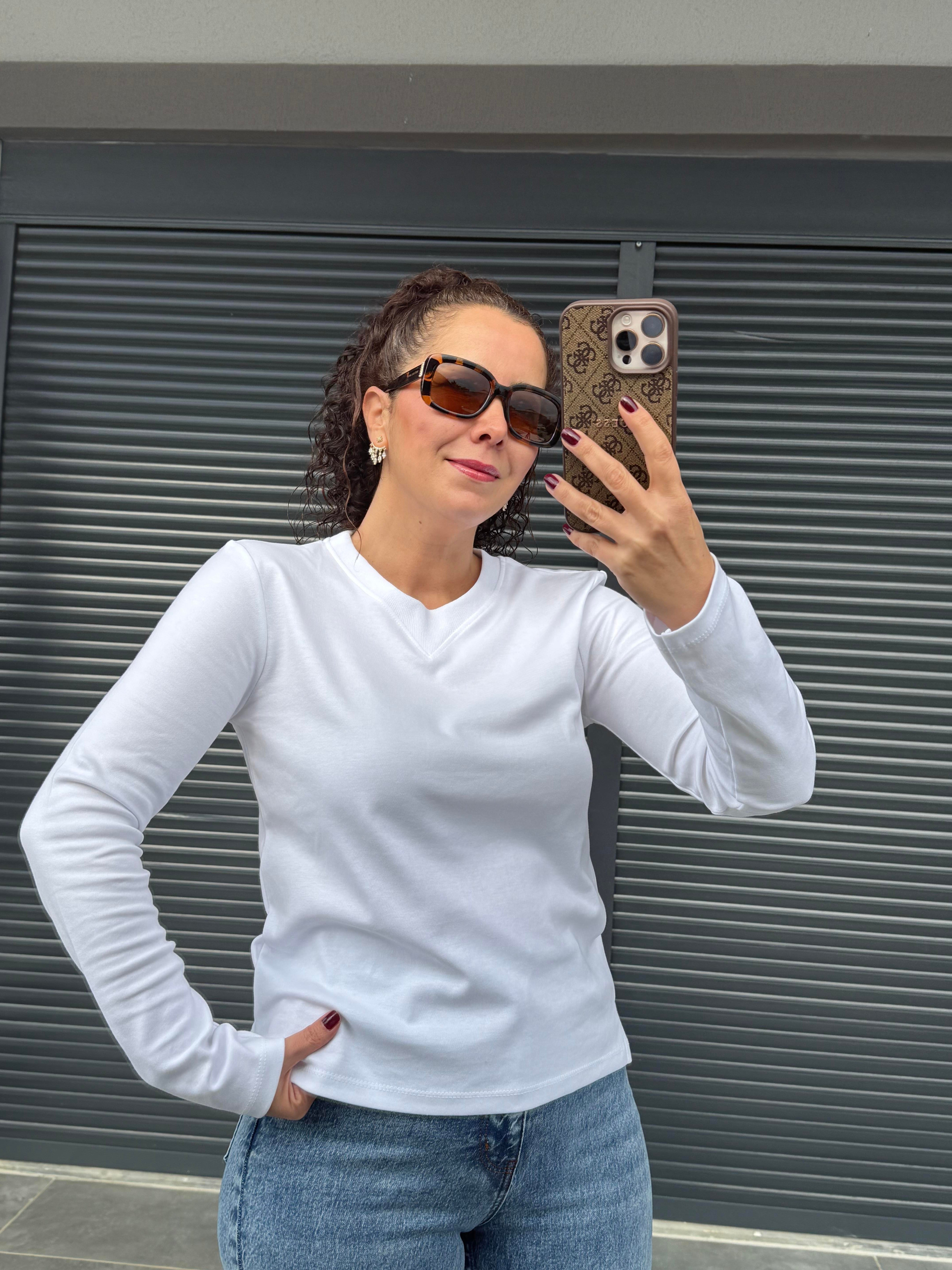 Karol Ribanalı Basic Bluz Beyaz